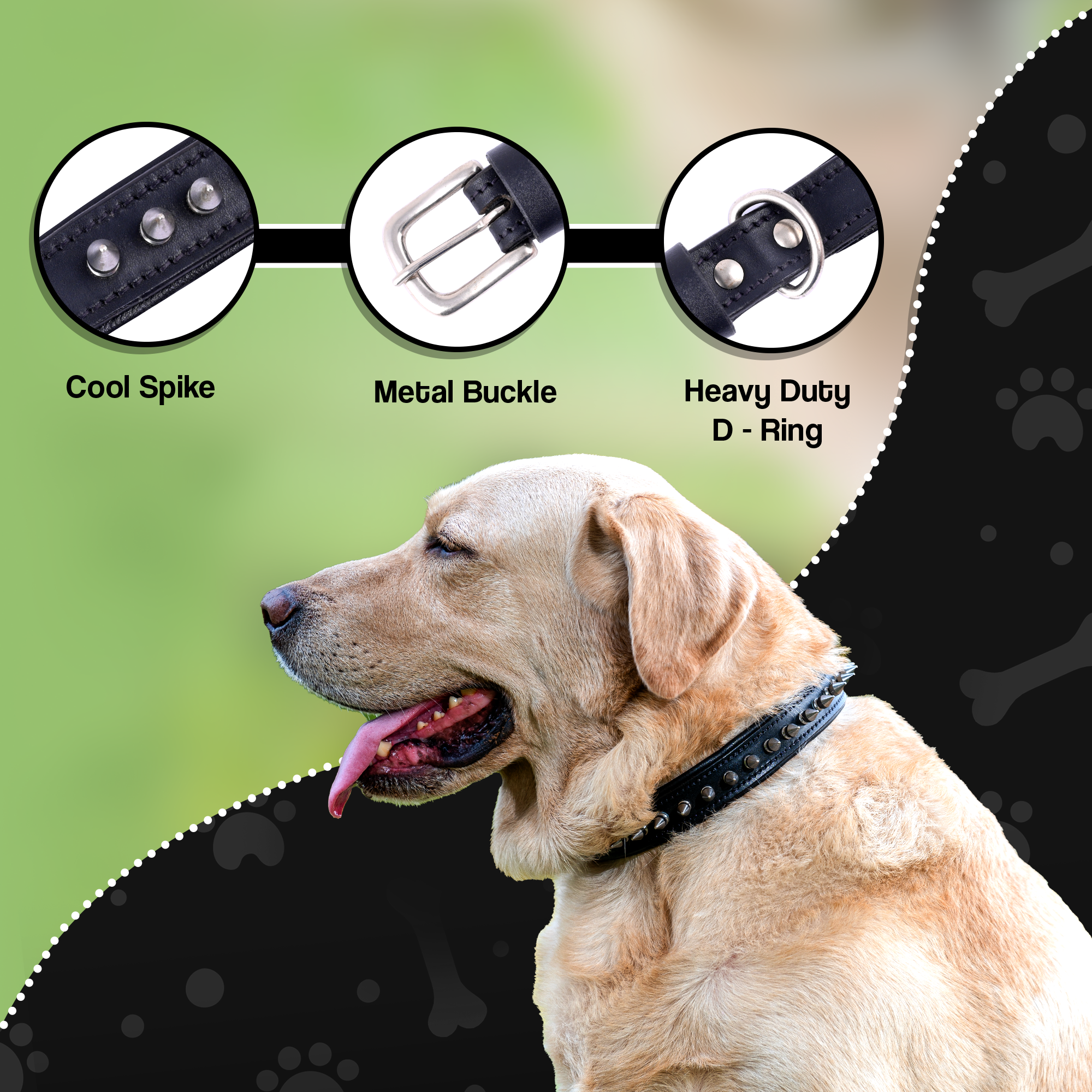 Adil’S Leather Spike Dog Collar for Small, Medium & Large Dogs with Strong Metal D-Ring, Adjustable Collar fits All Neck Size, 1” Width