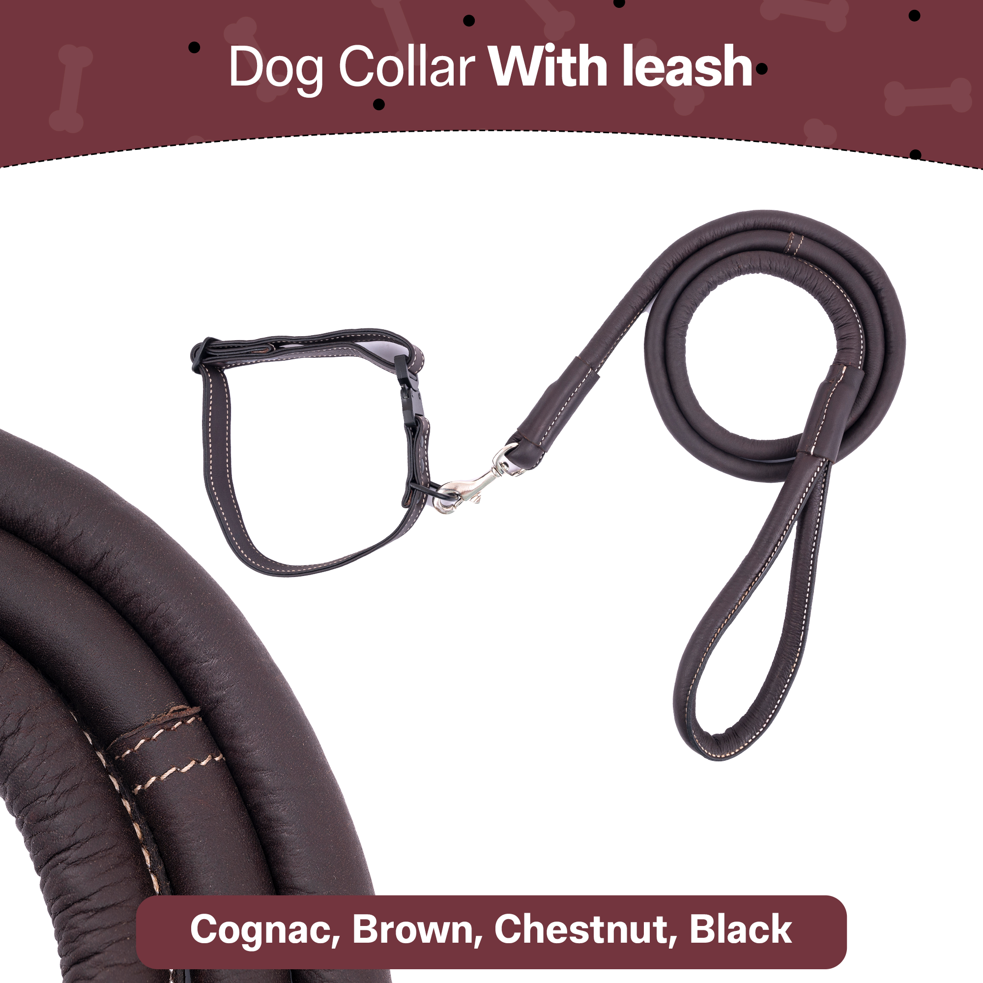 Adil's Softy Leather Dog Collar & Leash Set