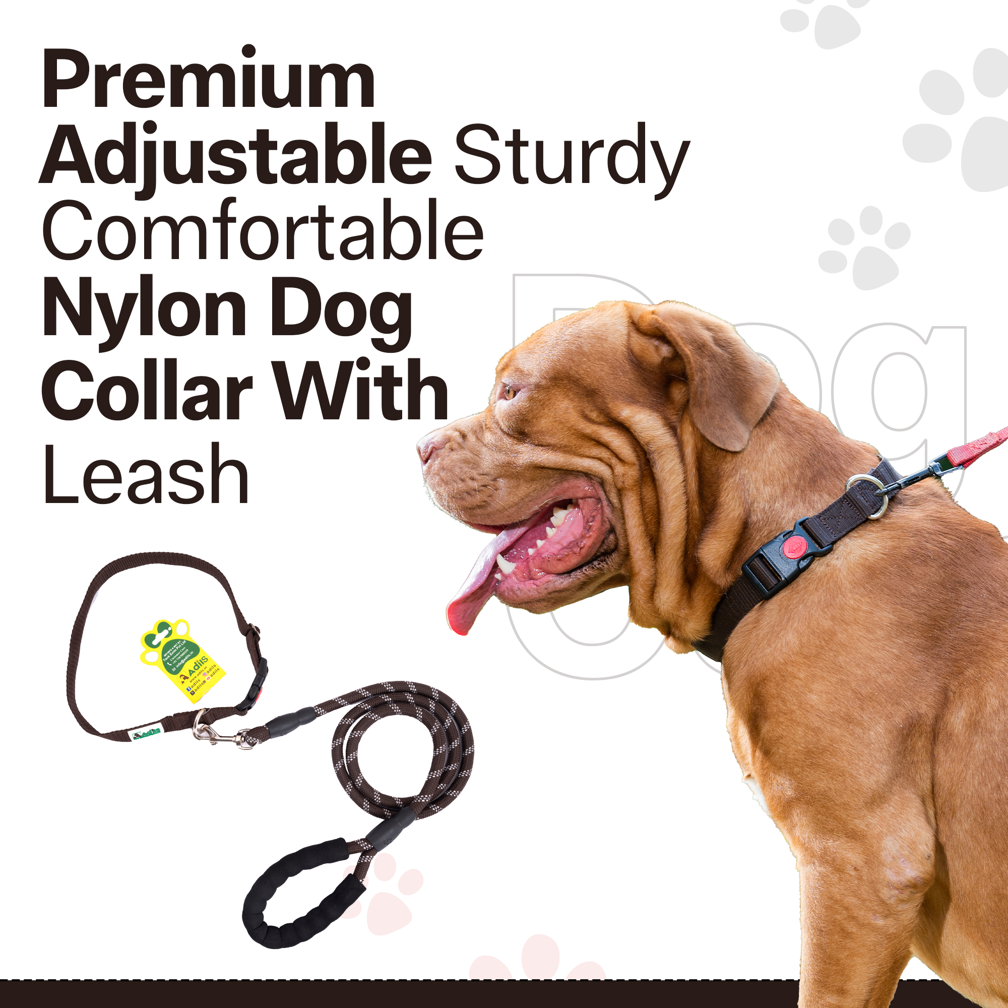 Adil's Nylon Dog Collar & Reflective Leash Set - Soft Padded, 5ft for All Breeds