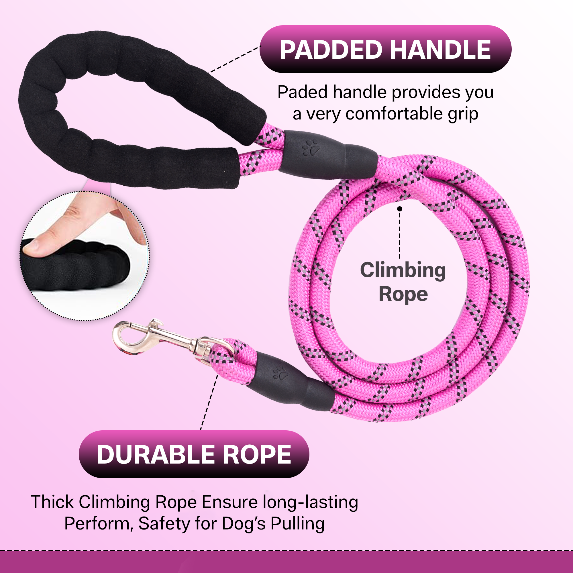 ADIL’S Heavy Duty Nylon Dog Leash, Reflective Dog Leash for Medium & Large Dogs (5 Feet)