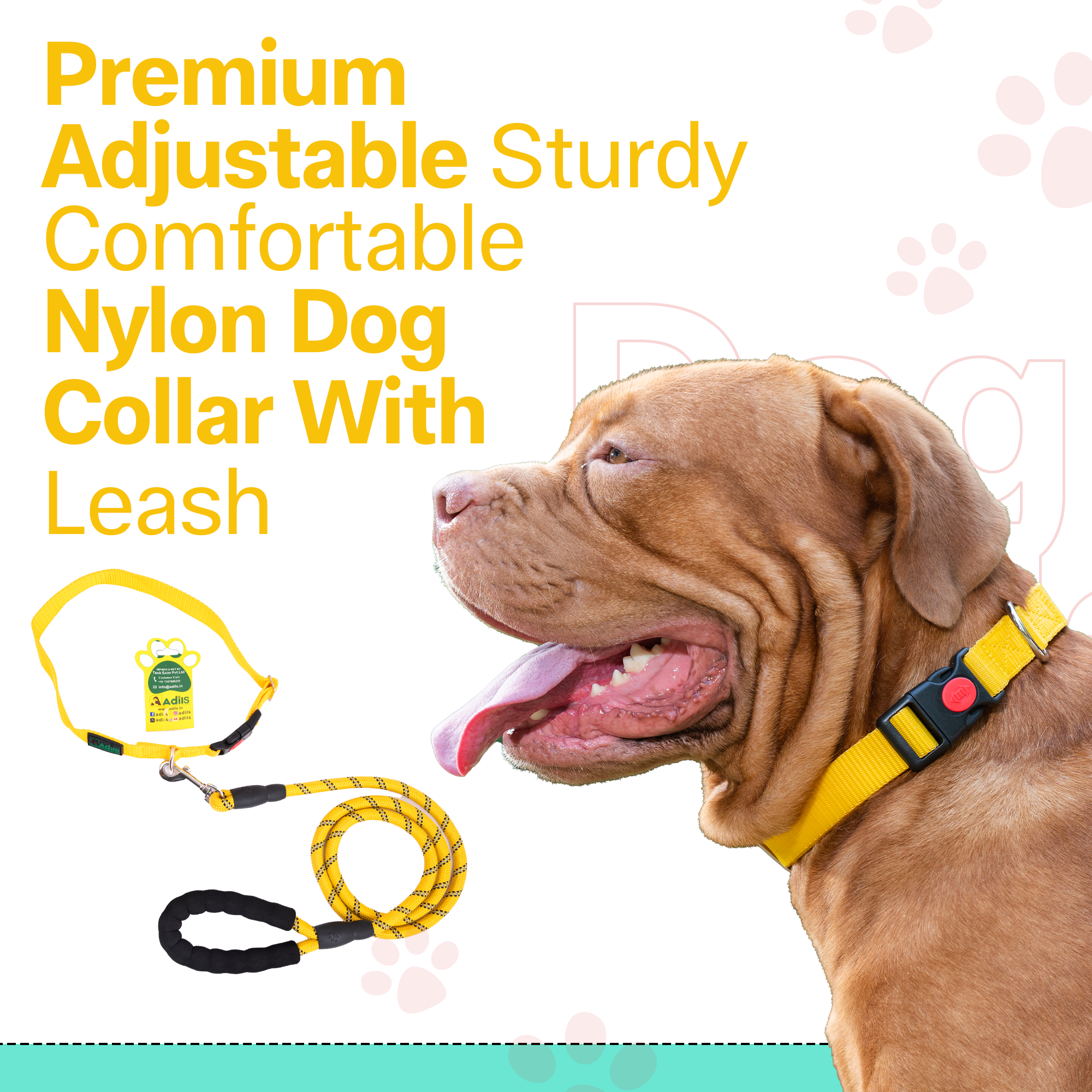 Adil's Nylon Dog Collar & Reflective Leash Set - Soft Padded, 5ft for All Breeds