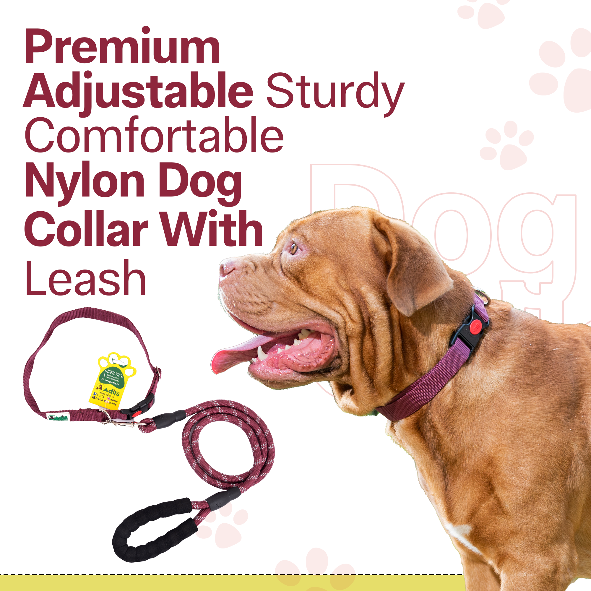 Adil's Nylon Dog Collar & Reflective Leash Set - Soft Padded, 5ft for All Breeds