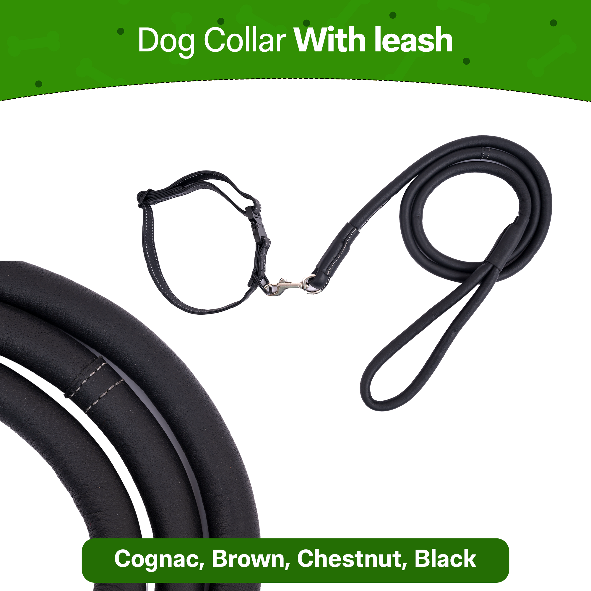 Adil's Softy Leather Dog Collar & Leash Set