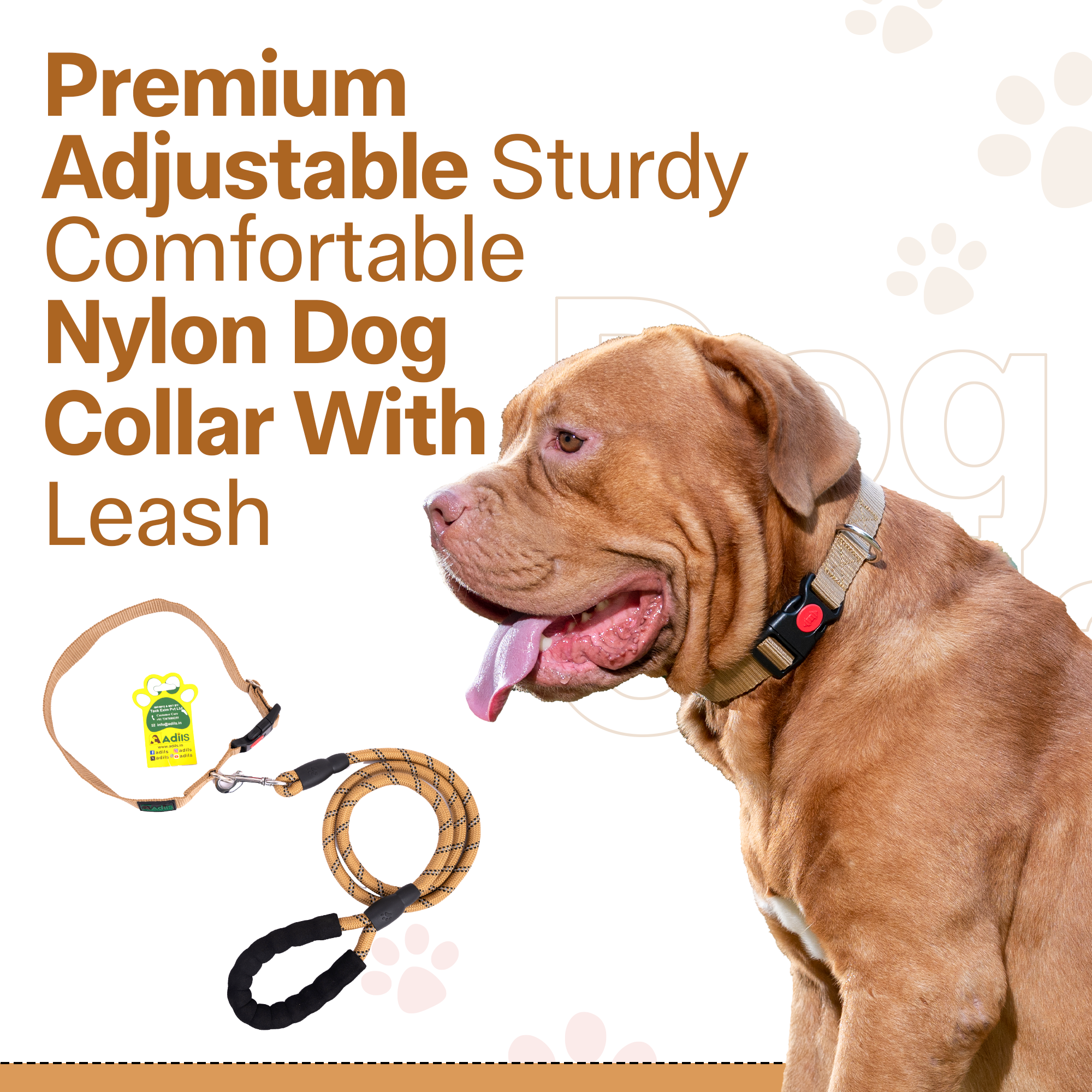Adil's Nylon Dog Collar & Reflective Leash Set - Soft Padded, 5ft for All Breeds