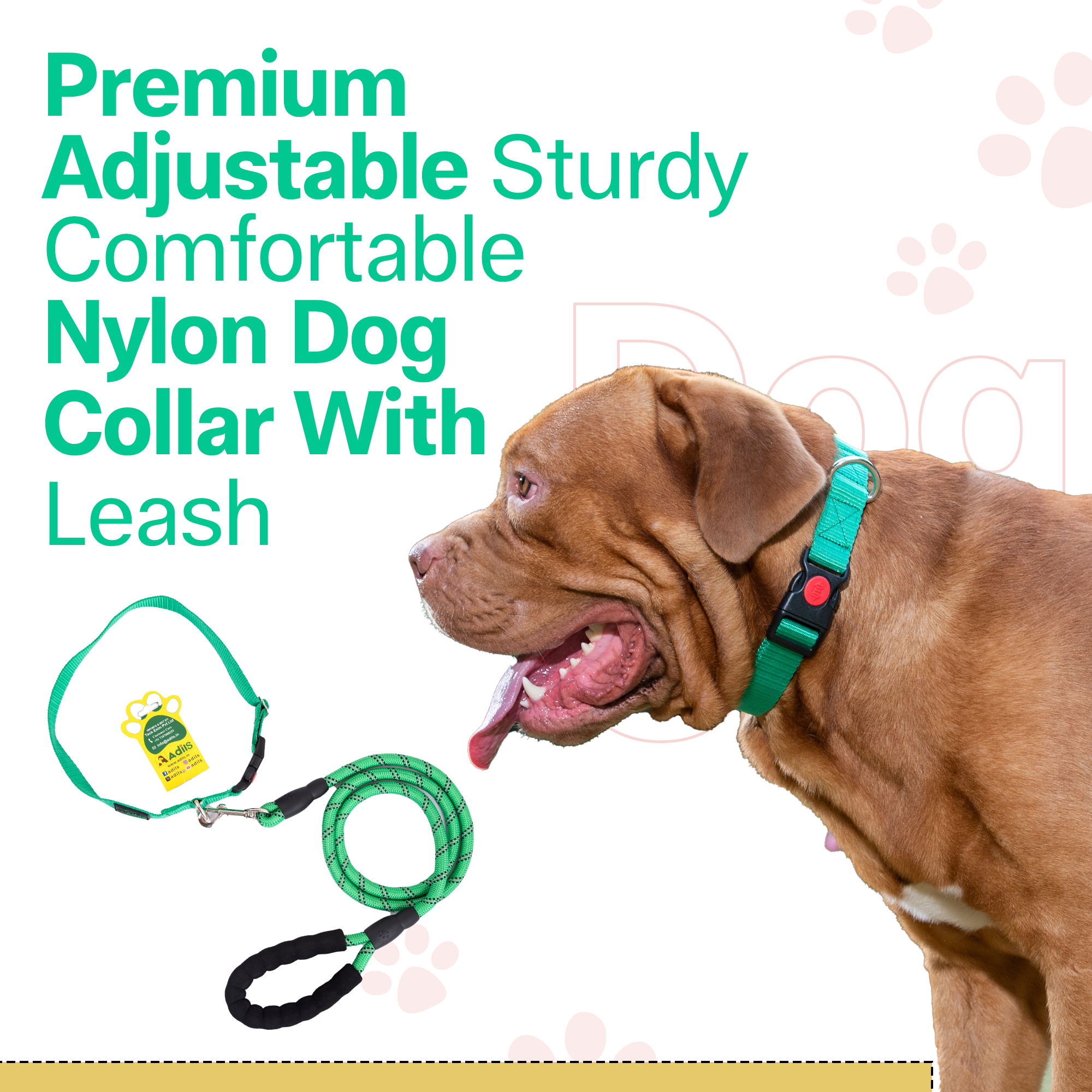 Adil's Nylon Dog Collar & Reflective Leash Set - Soft Padded, 5ft for All Breeds