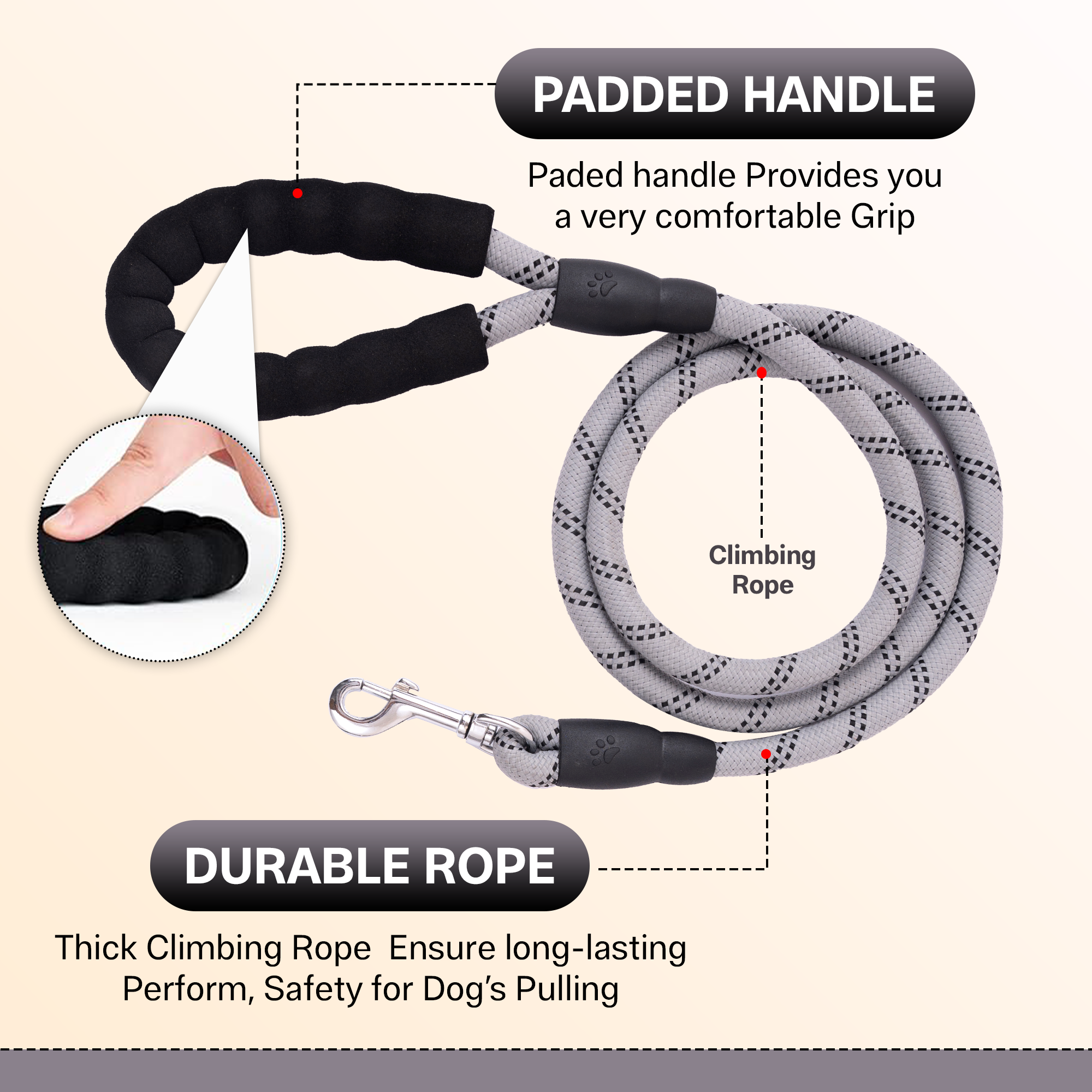 ADIL’S Heavy Duty Nylon Dog Leash, Reflective Dog Leash for Medium & Large Dogs (5 Feet)