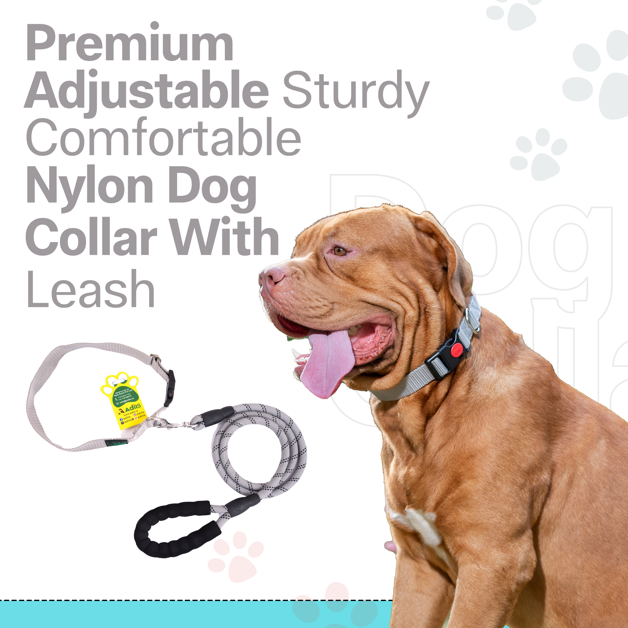 Adil's Nylon Dog Collar & Reflective Leash Set - Soft Padded, 5ft for All Breeds