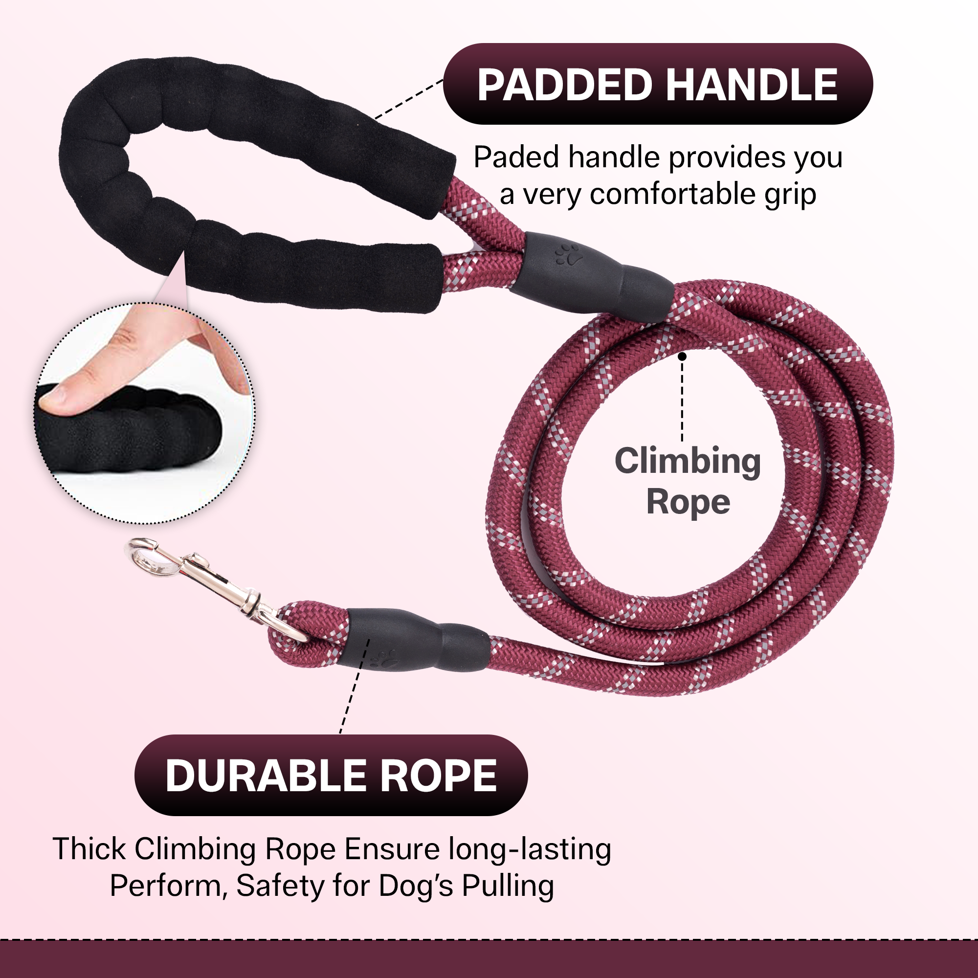ADIL’S Heavy Duty Nylon Dog Leash, Reflective Dog Leash for Medium & Large Dogs (5 Feet)