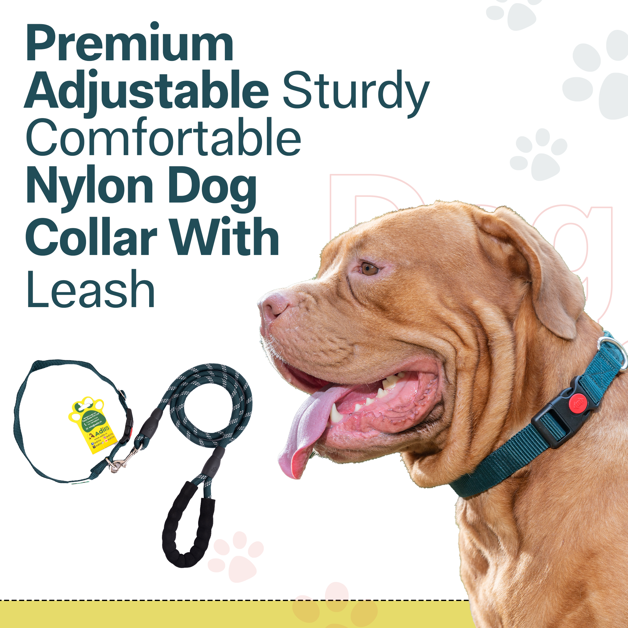 Adil's Nylon Dog Collar & Reflective Leash Set - Soft Padded, 5ft for All Breeds