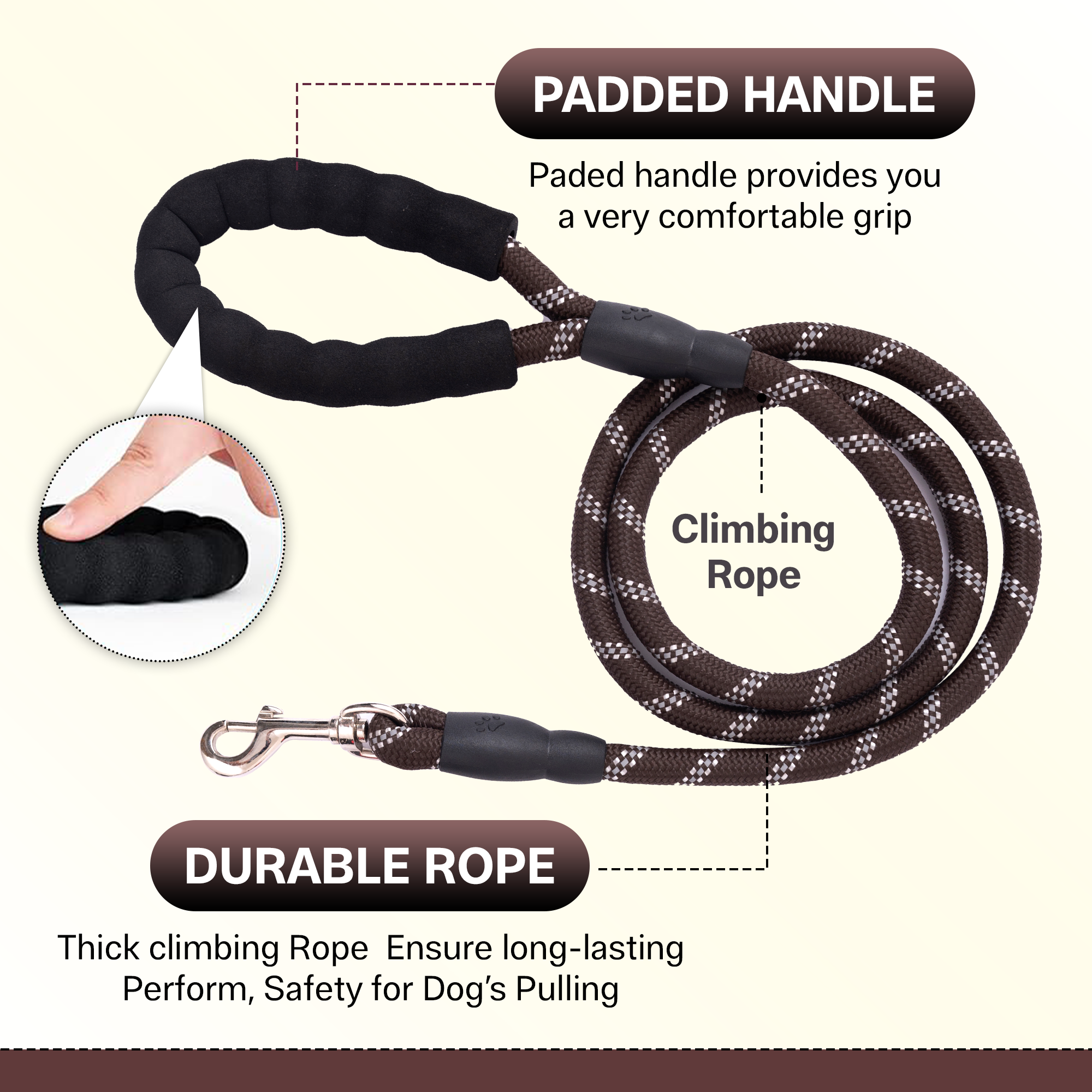 ADIL’S Heavy Duty Nylon Dog Leash, Reflective Dog Leash for Medium & Large Dogs (5 Feet)