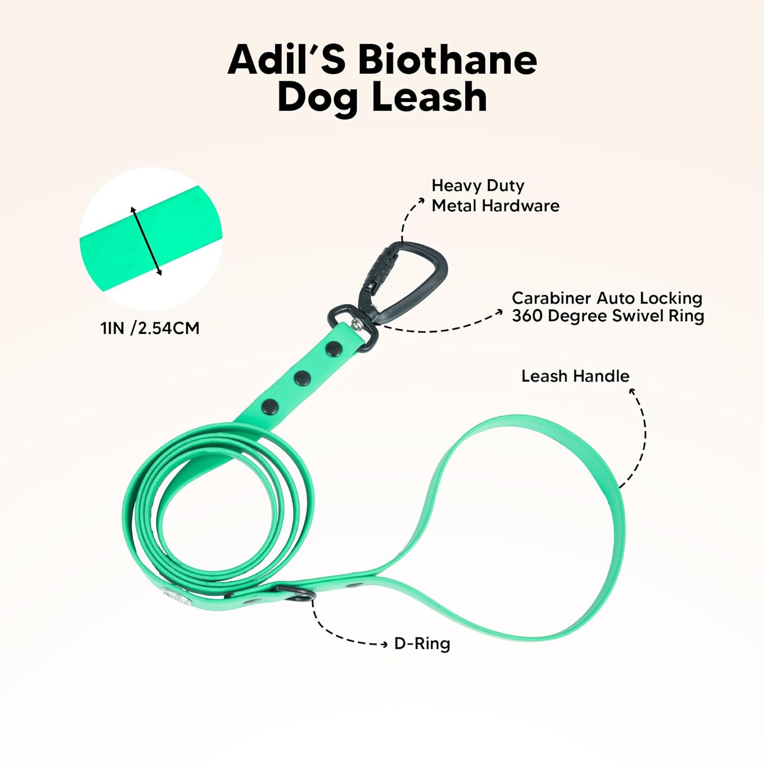 Adil’s Biothane Dog Leash - Waterproof Leashes for Dogs, Metal Hook, Adjustable 5ft Length Suitable for Dogs & Puppies, Ideal for Walking, Running & Training