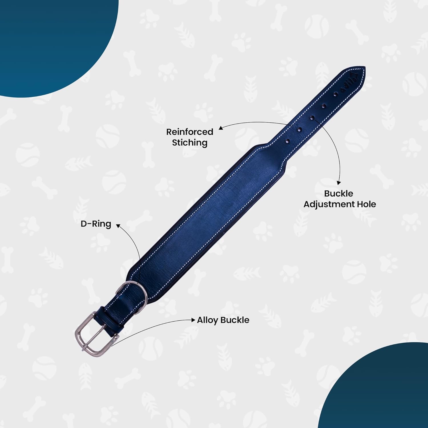 Adil’S Colour Padding Leather Dog Collar 2.25 Inches Width, Heavy Duty, Adjustable Leather Handmade Dog Collar with Strong Metal Buckle, Neck Size: 16” to 26” (Black, M)