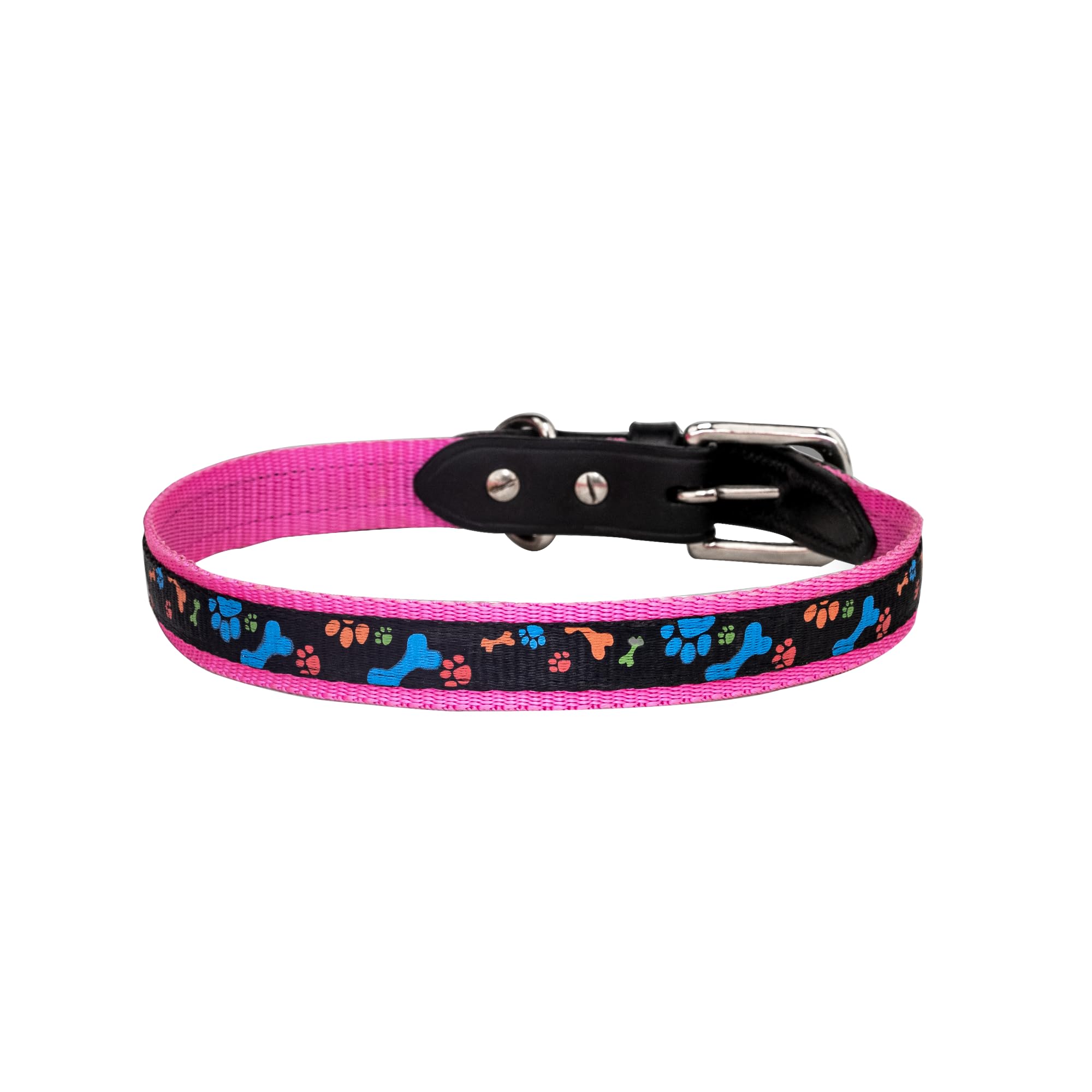 Adil’S Paw Print Nylon Dog Collar, Adjustable Metal Buckle with D-Ring Width: 1 inch for Small, Medium & Large Dogs, Pet Collar for All Breeds