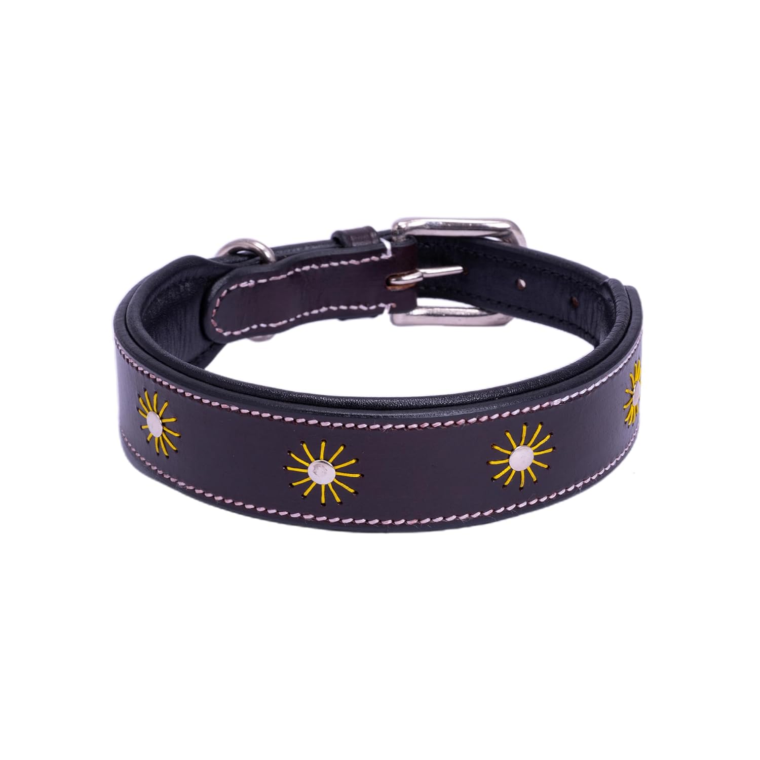 Adil’S Leather Dog Collar Thread Flower Design 1.5 width Adjustable Collars for Small Medium & Large Dogs, Made up Genuine Leather with Strong Metal Buckle