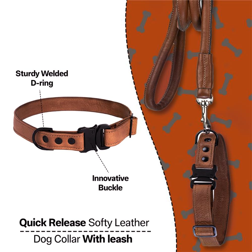 Adil's Softy Leather Dog Collar & Leash Set