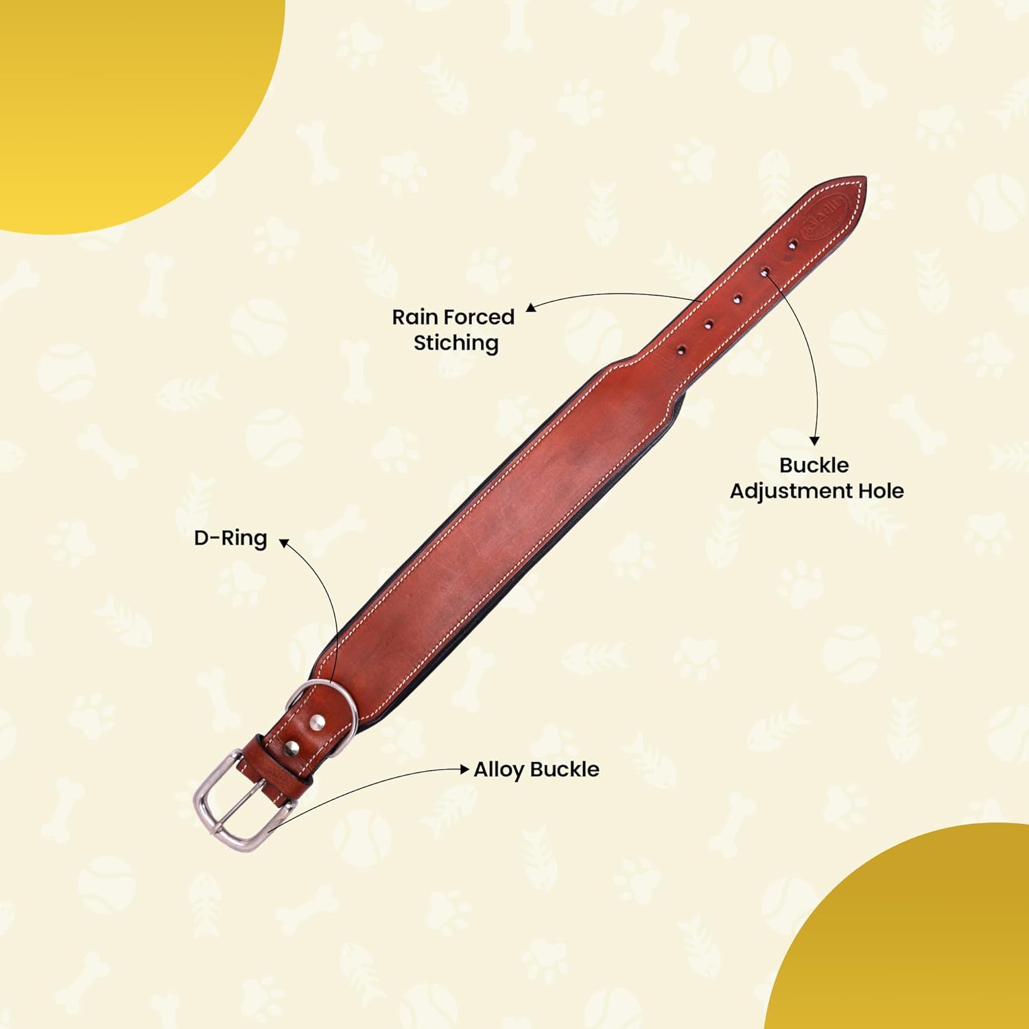 Handmade Leather Plain Dog Collar, Adjustable Leather Dog Collar with Strong Metal Buckle