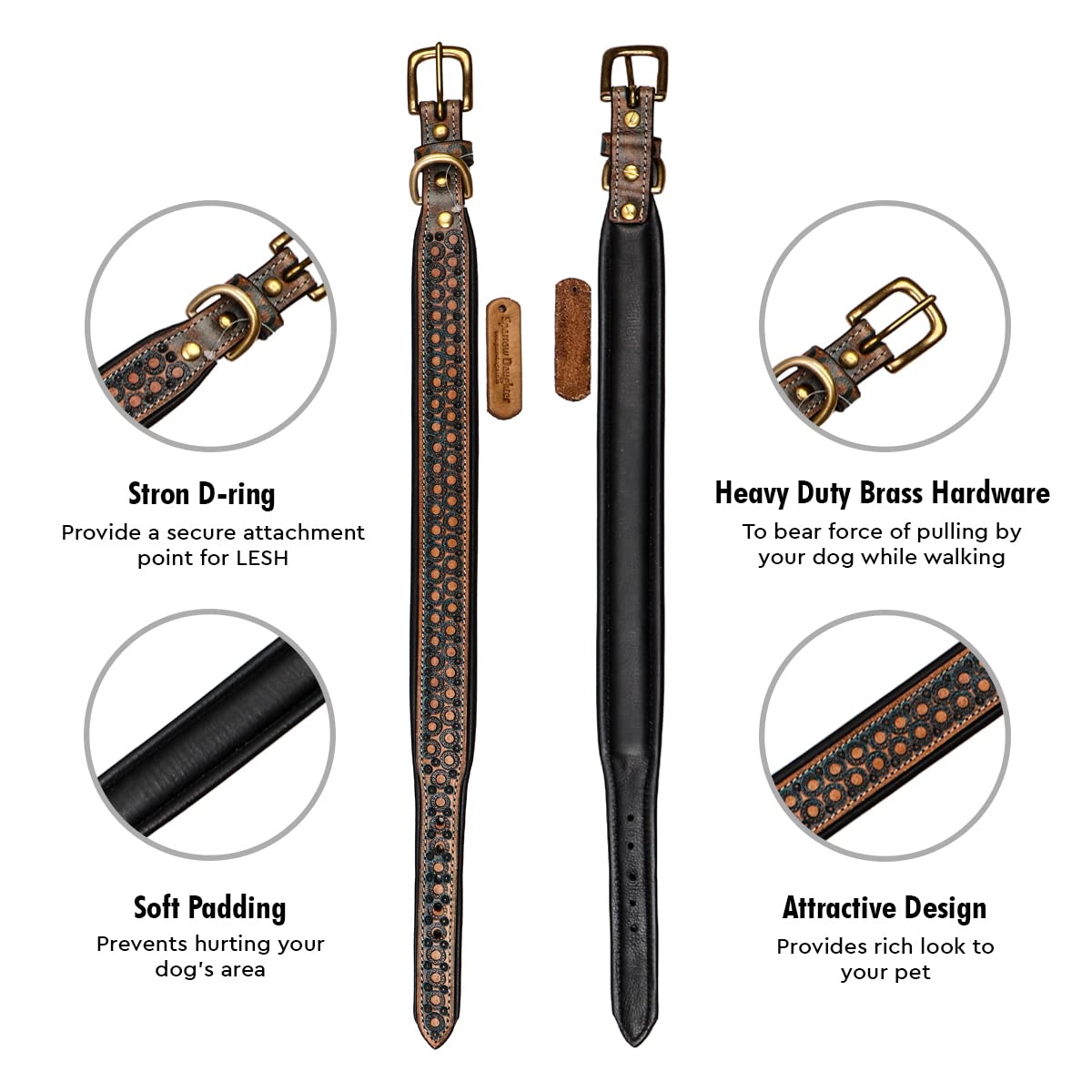 Leather Comfortable, Lightweight Hand Tooling Design Dog Collar for All Breeds | Neck Belt with Adjustable Buckle- Natural White (24x1.5 Inch)