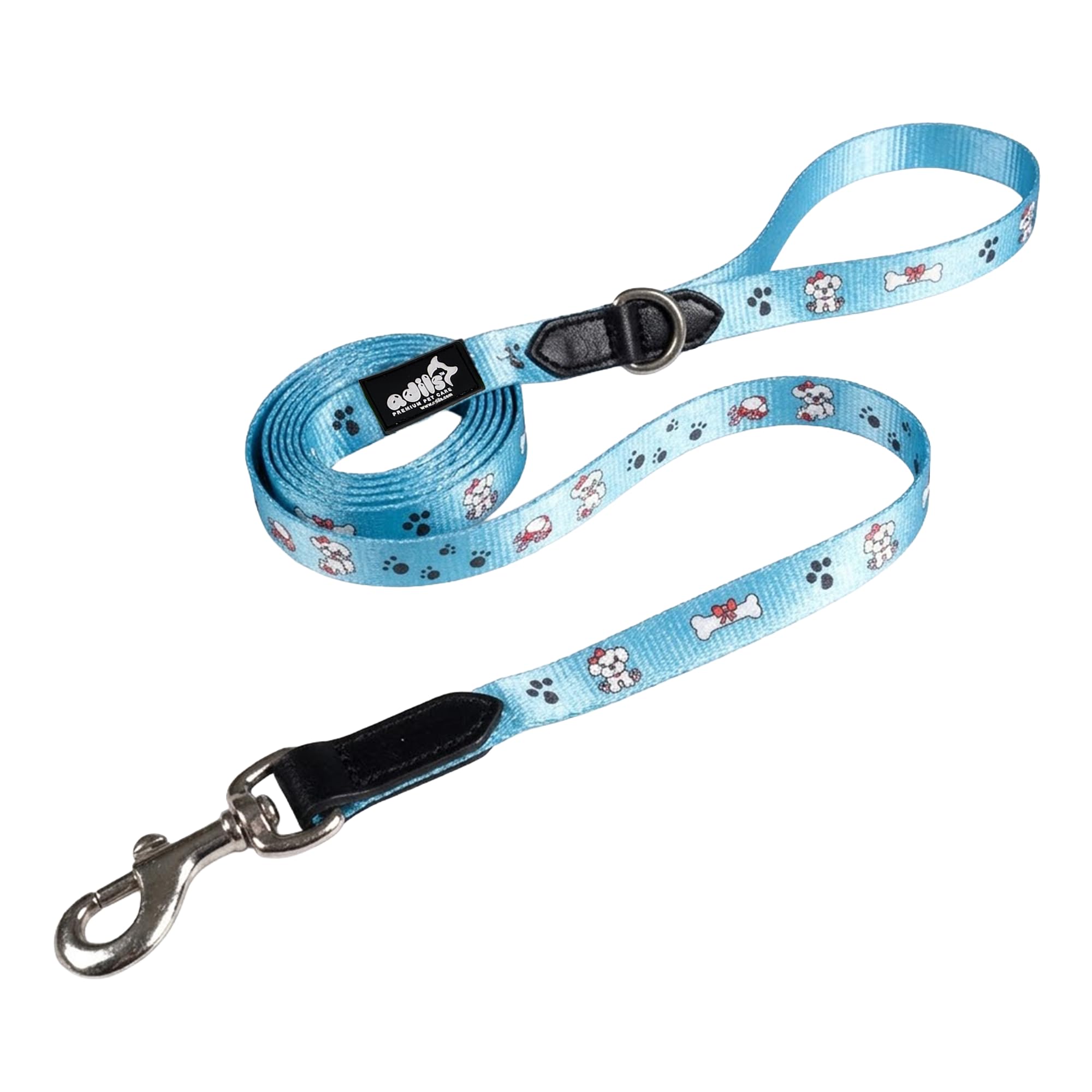 Adil’s Nylon Paw Print Dog Leash – 19mm Wide 5ft Long Durable Lead with 360° Swivel Hook Loop Handle Metal D-Ring Walking Training for Small Medium Pets (Green, 5FT)