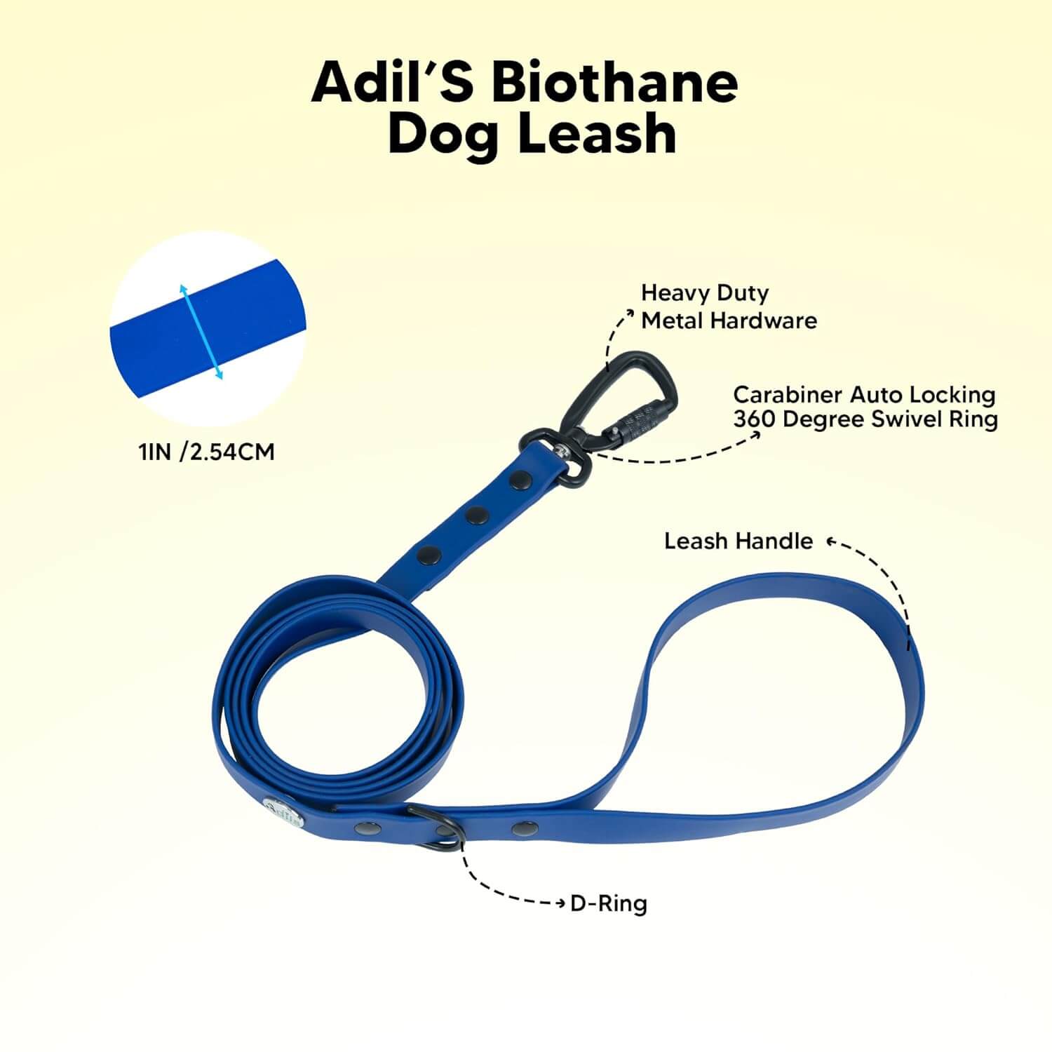Adil’s Biothane Dog Leash - Waterproof Leashes for Dogs, Metal Hook, Adjustable 5ft Length Suitable for Dogs & Puppies, Ideal for Walking, Running & Training