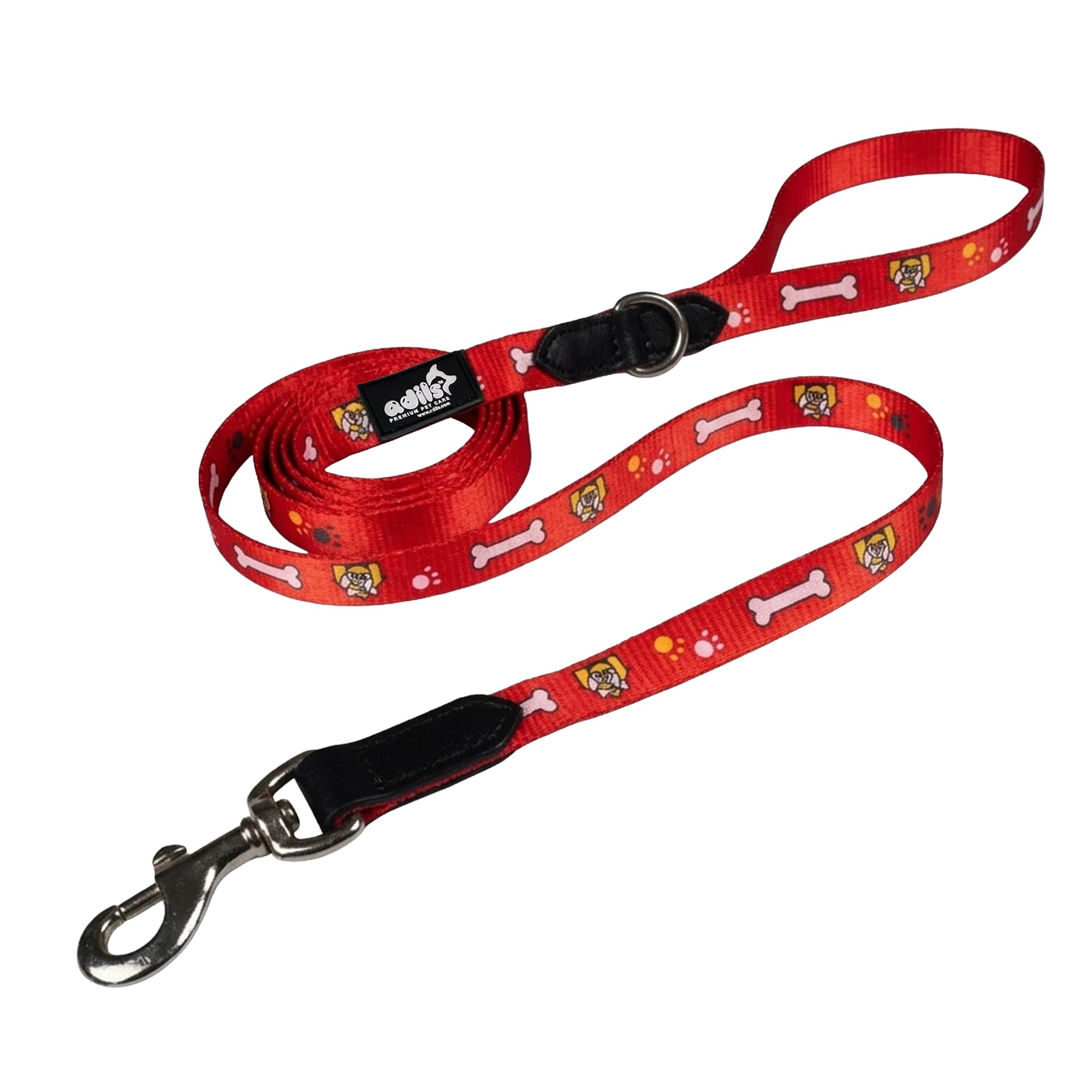 Adil’s Nylon Paw Print Dog Leash – 19mm Wide 5ft Long Durable Lead with 360° Swivel Hook Loop Handle Metal D-Ring Walking Training for Small Medium Pets