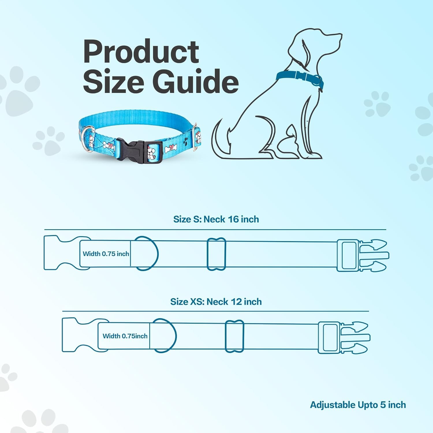 Adil's Nylon Paw Print Dog Collar & Leash Combo Set Quick Release Buckle 360° Swivel Hook Leather Accents 0.75 Inch Collar 5Ft Lead Walking Training for Small Medium Pets