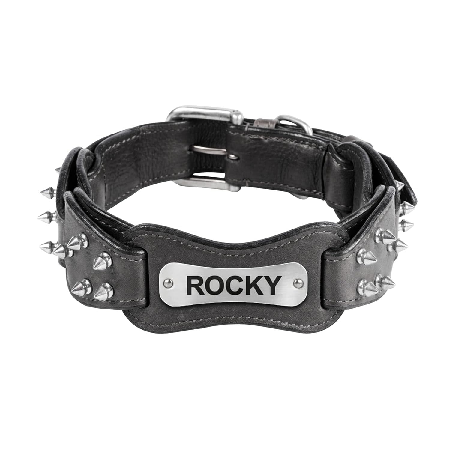 Adil's Personalized Softy Premium Leather Spiked Dog Collar – 1.5 Inch Wide Loop Design Heavy Duty Soft Padded Neckbelt, Sturdy Stainless Steel Buckle & D-Ring for Small, Medium & Large Pets