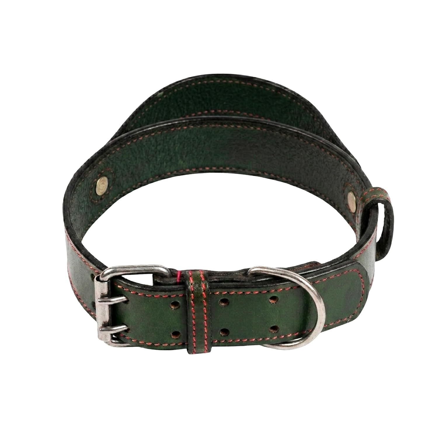 Adil's Leather Dog Collar with Control Handle 1.5 inch Wide Double Pin Buckle Built-in Quick Grab Pull Strap D-Ring for ID Card Training Walking Skin Friendly Neckbelt Medium Large Dogs