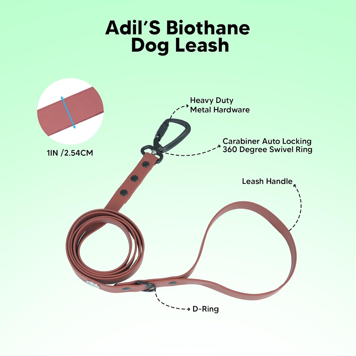 Adil’s Biothane Dog Leash - Waterproof Leashes for Dogs, Metal Hook, Adjustable 5ft Length Suitable for Dogs & Puppies, Ideal for Walking, Running & Training