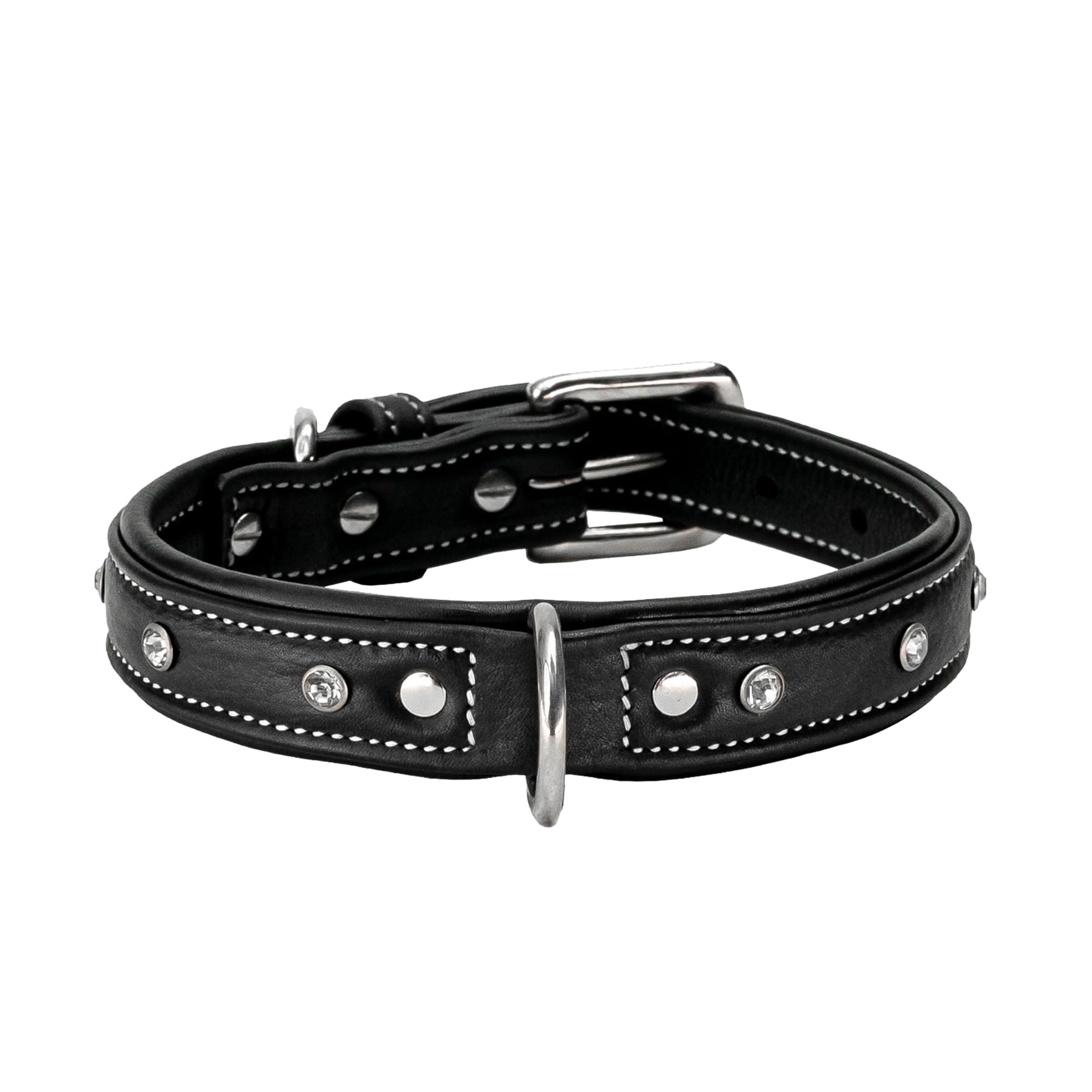 Adil’S Black Studded Softy Leather Dog Collar 1inch Width Suitable for Small, Medium & Large Dogs with Strong Metal Buckle & D-Ring for leashes, Size: S to XL, Brown (S, Black Stud)