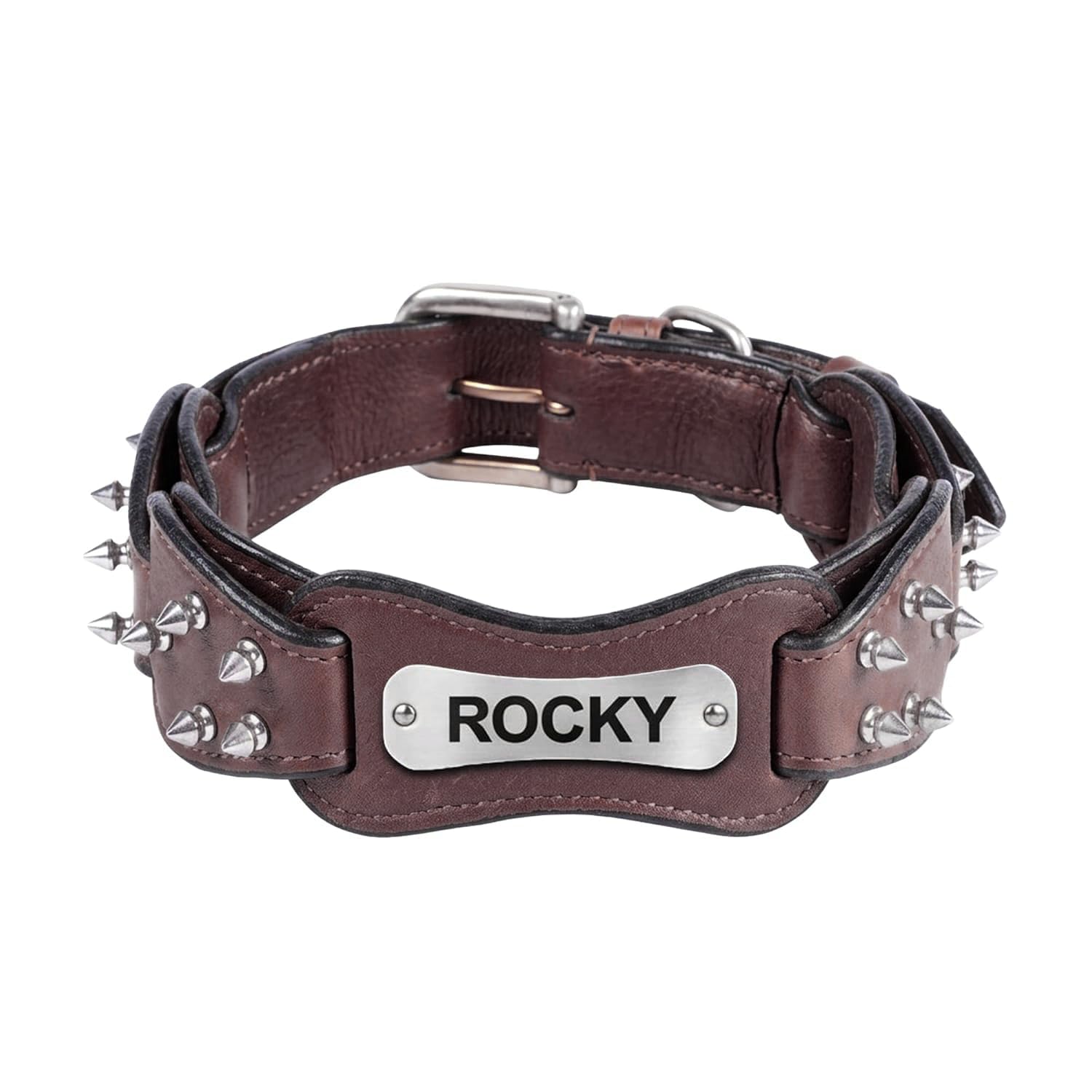 Adil's Personalized Softy Premium Leather Spiked Dog Collar – 1.5 Inch Wide Loop Design Heavy Duty Soft Padded Neckbelt, Sturdy Stainless Steel Buckle & D-Ring for Small, Medium & Large Pets