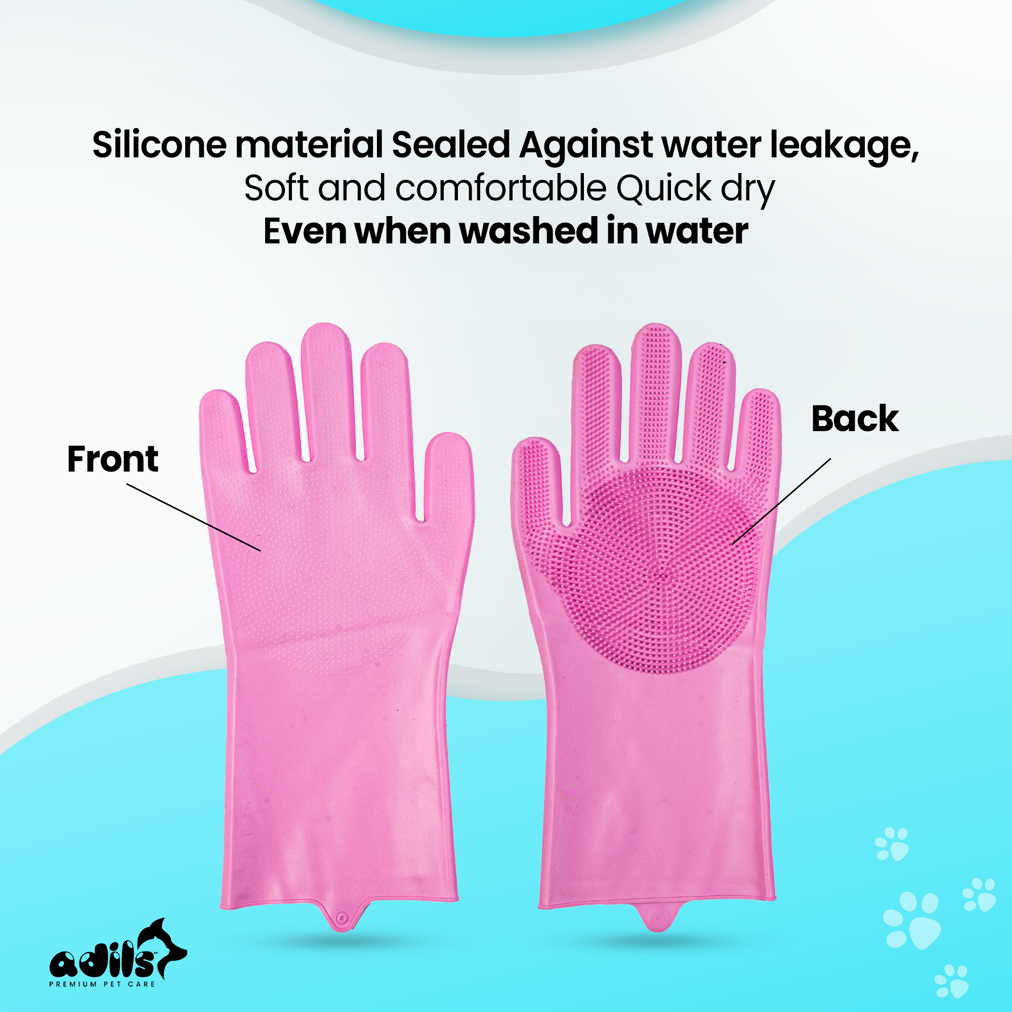 Adil’s Pet Grooming Gloves for Cats & Dogs – Waterproof Bathing, Massage, & Scrubbing Gloves (Pair of 1)