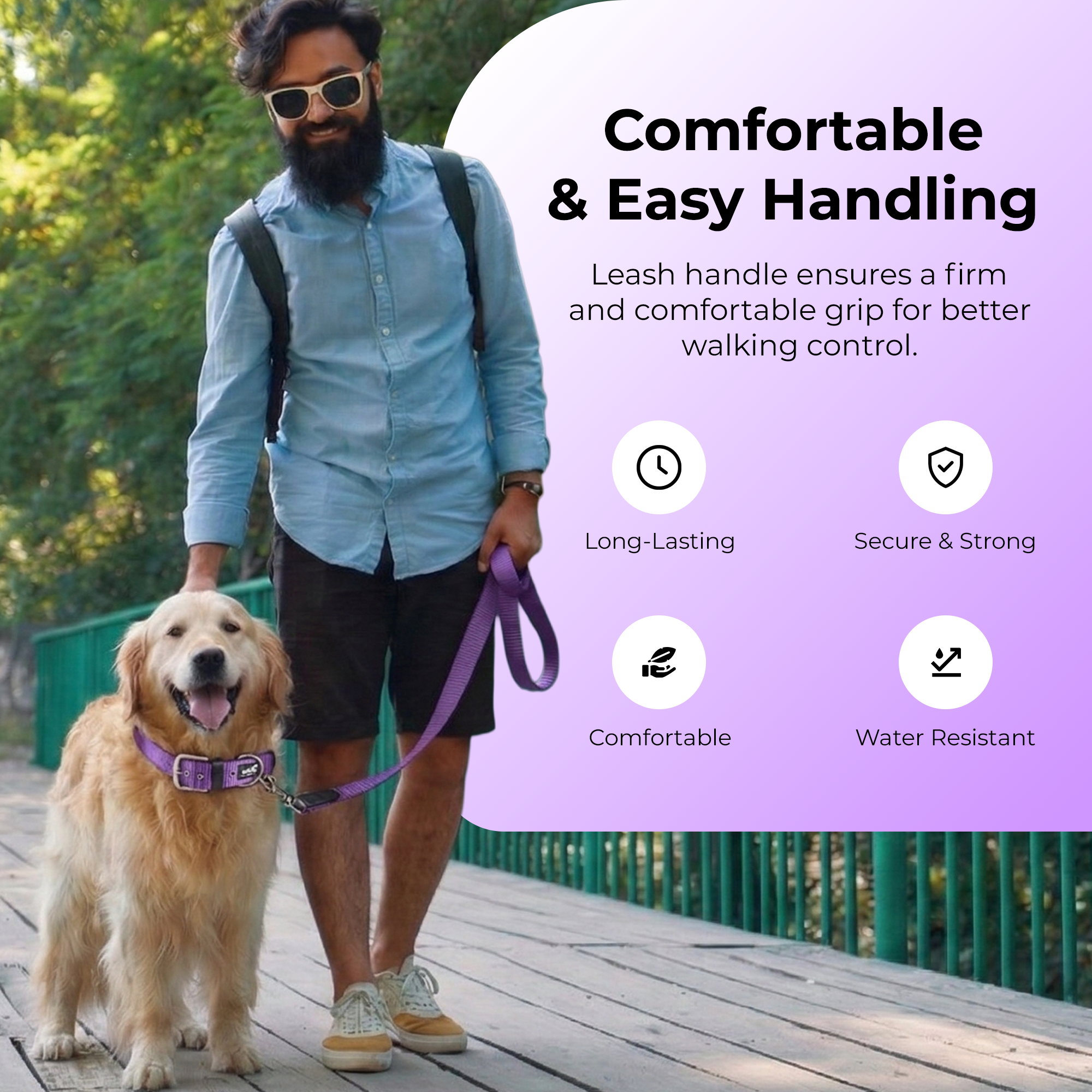 Adil’s Nylon Dog Collar & Leash Combo Set 1.5 Inch Wide Adjustable Collar with Strong Metal Buckle & D-Ring, 5 Ft Durable Leash with 360° Swivel Hook Pets