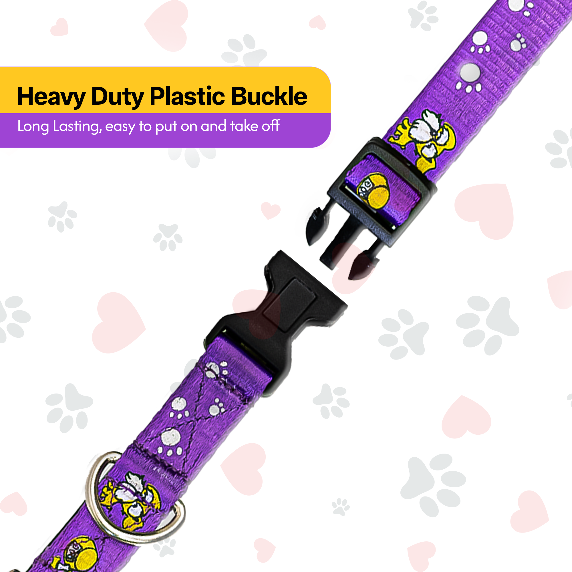 Adil’S Nylon Paw Print Dog Collar with Adjustable Quick Release Buckle & D-Ring for Leashes