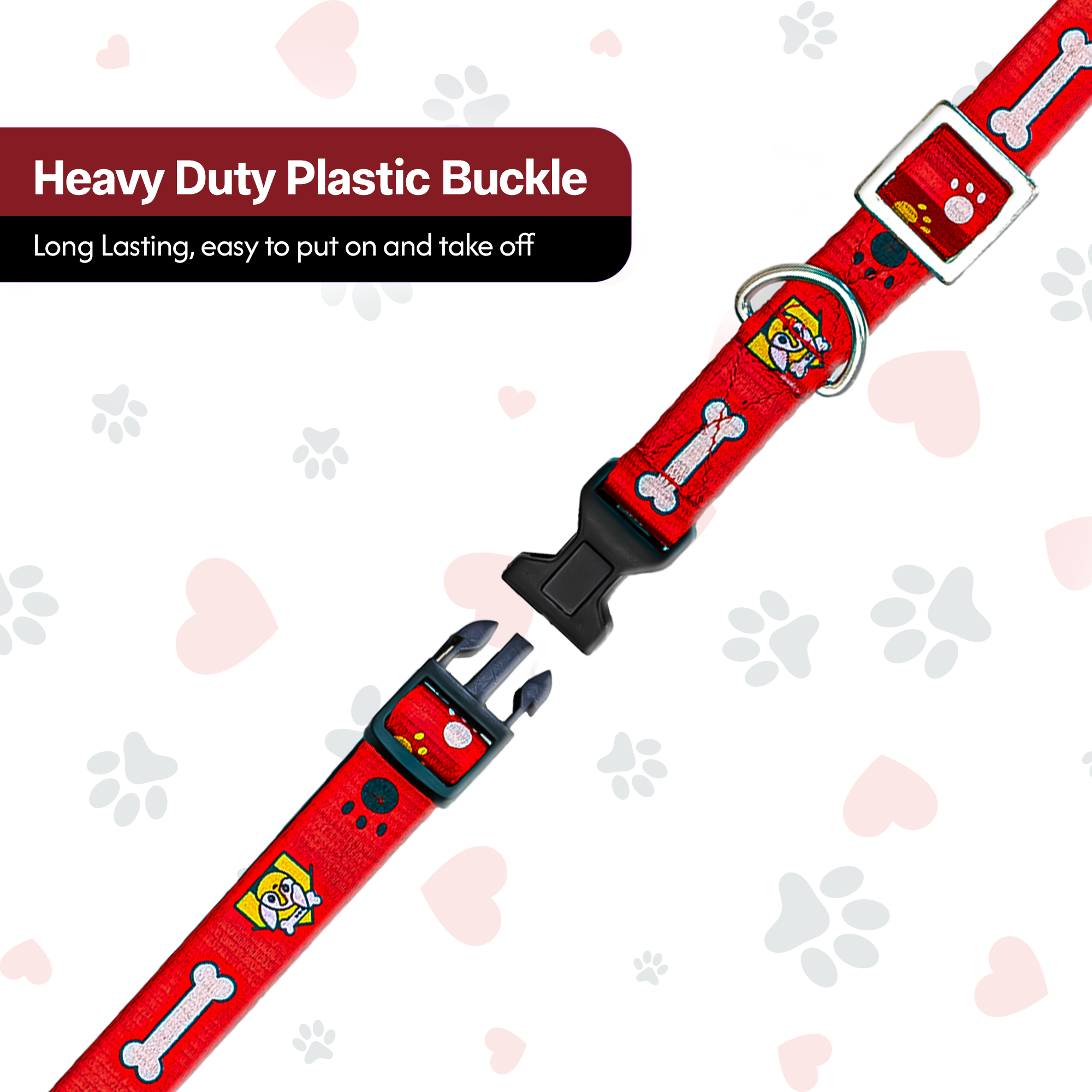 Adil’S Nylon Paw Print Dog Collar with Adjustable Quick Release Buckle & D-Ring for Leashes