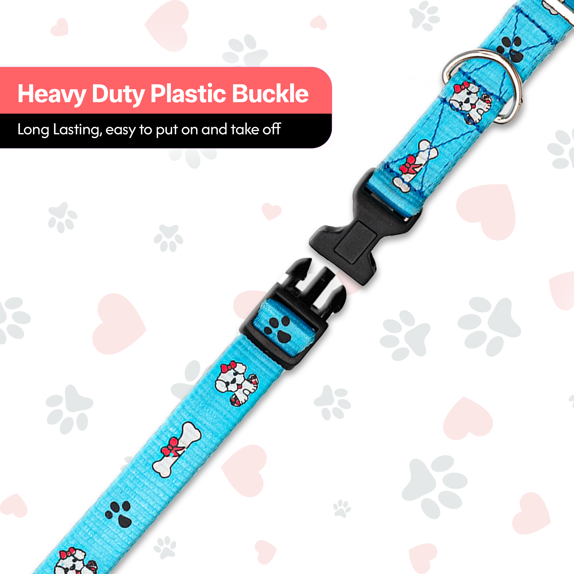 Adil’S Nylon Paw Print Dog Collar with Adjustable Quick Release Buckle & D-Ring for Leashes