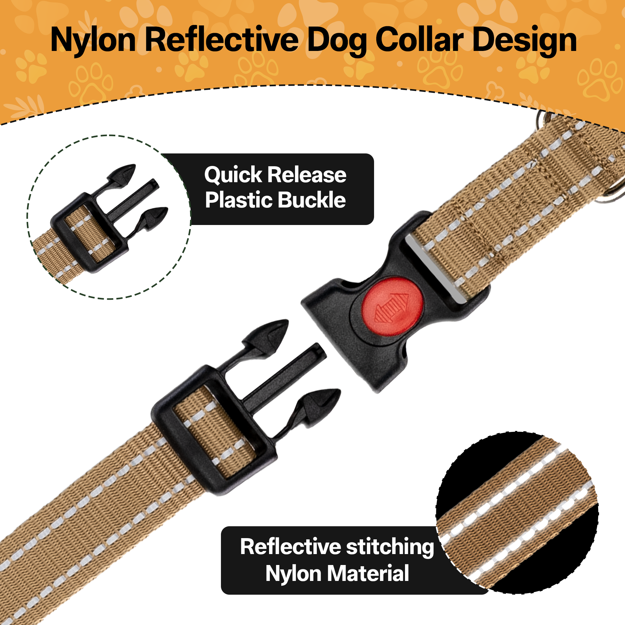 Adil’S Nylon Reflective Dog Collar with Quick Release Strong Plastic Lock Buckle – Suitable for Small, Medium & Large Dogs