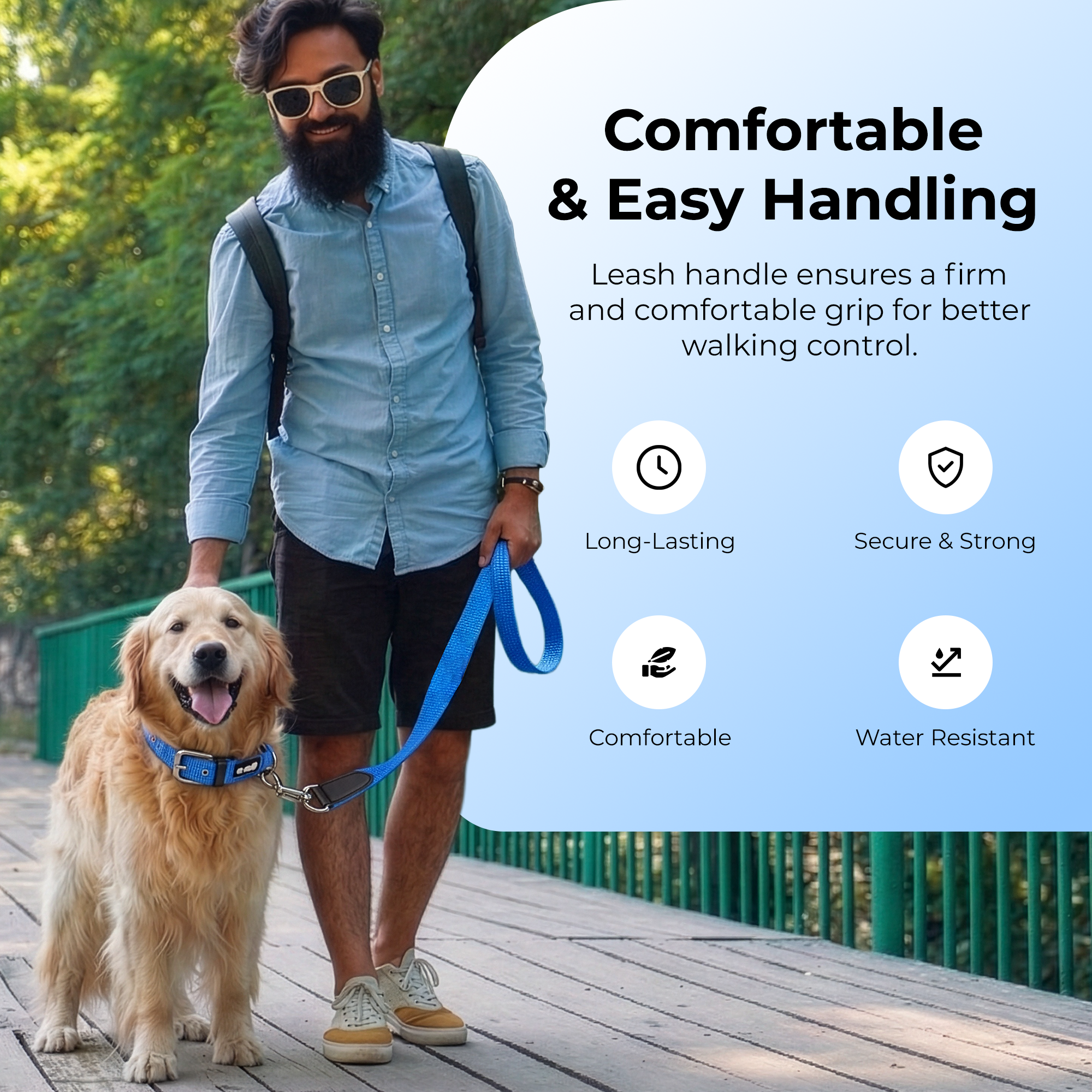 Adil’s Nylon Dog Collar & Leash Combo Set 1.5 Inch Wide Adjustable Collar with Strong Metal Buckle & D-Ring, 5 Ft Durable Leash with 360° Swivel Hook Pets