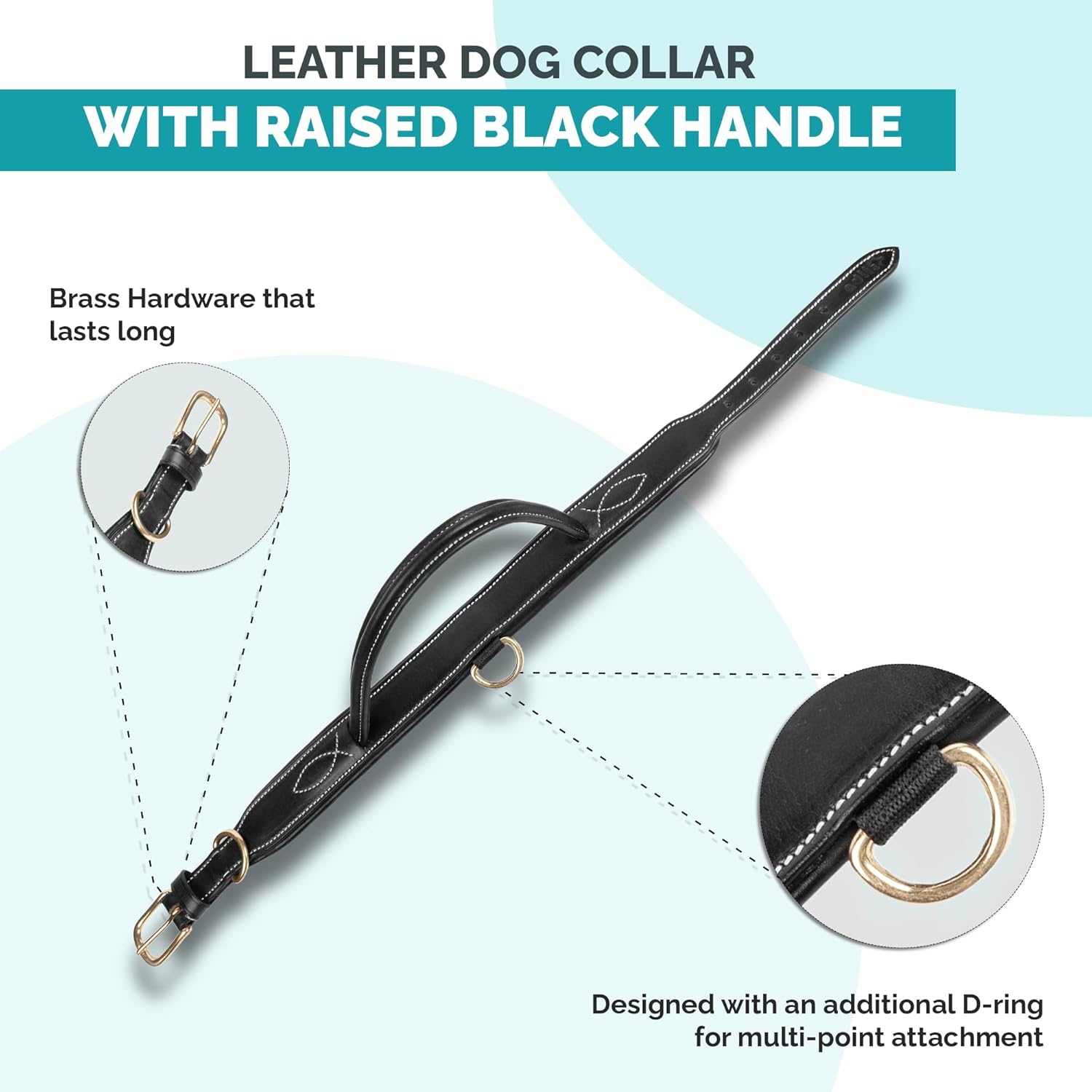 Adil's Softy Leather Dog Collar with Control Handle 1.5 inch Wide Built-in Quick Grab Leather Pull Strap, Heavy Duty Dual D-Ring Neckbelt for Medium & Large Dogs (Black, S)