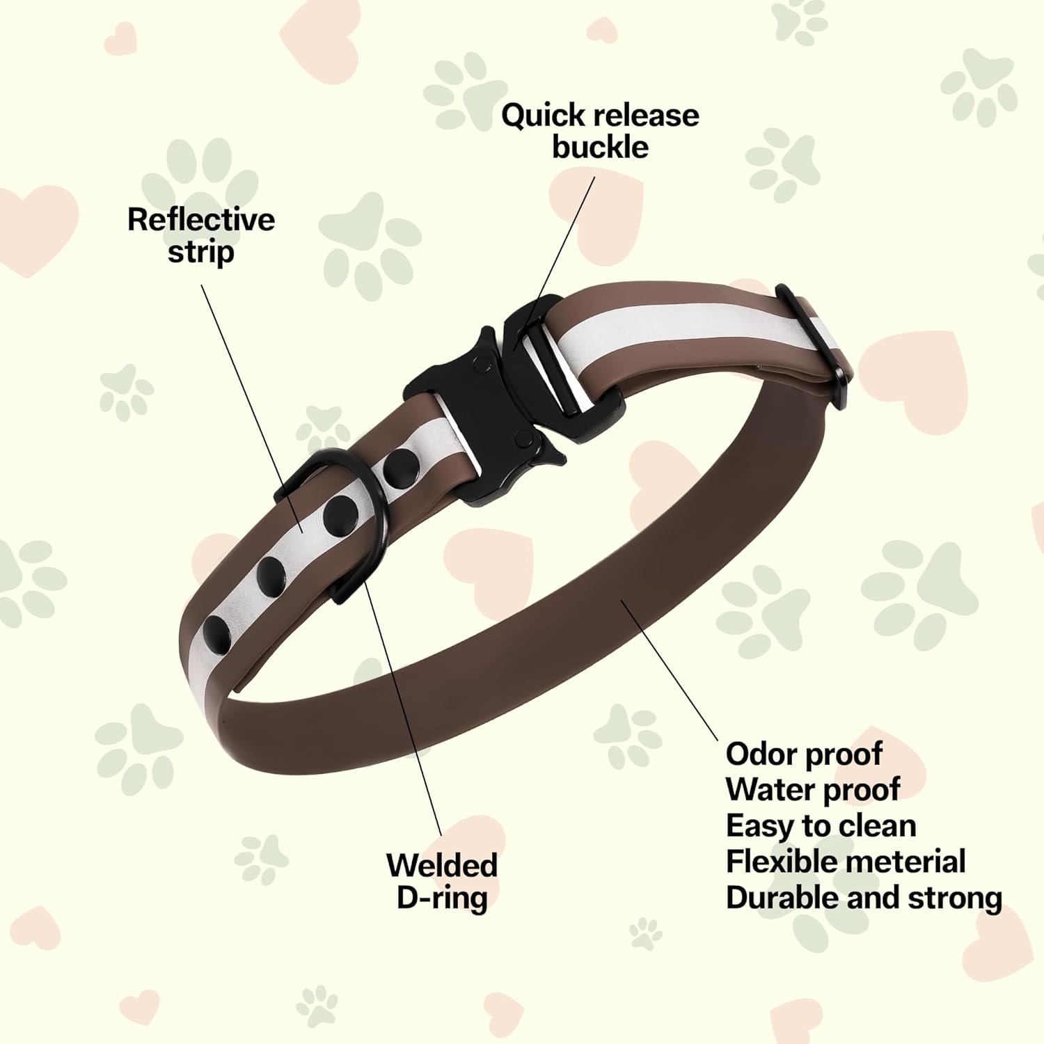 Adil’S Biothane Reflective Dog Collar 1 inch Width - Waterproof Heavy Duty Dog Collars with Quick Release Buckle & D-Ring for leashes Fits Small, Large & Medium Dogs