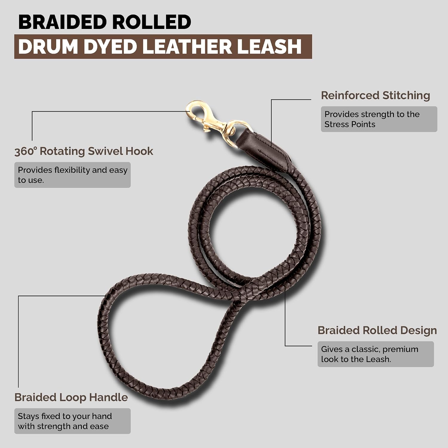 Braided Rolled Drum Dyed (DD) Leather Dog Collar & Leash