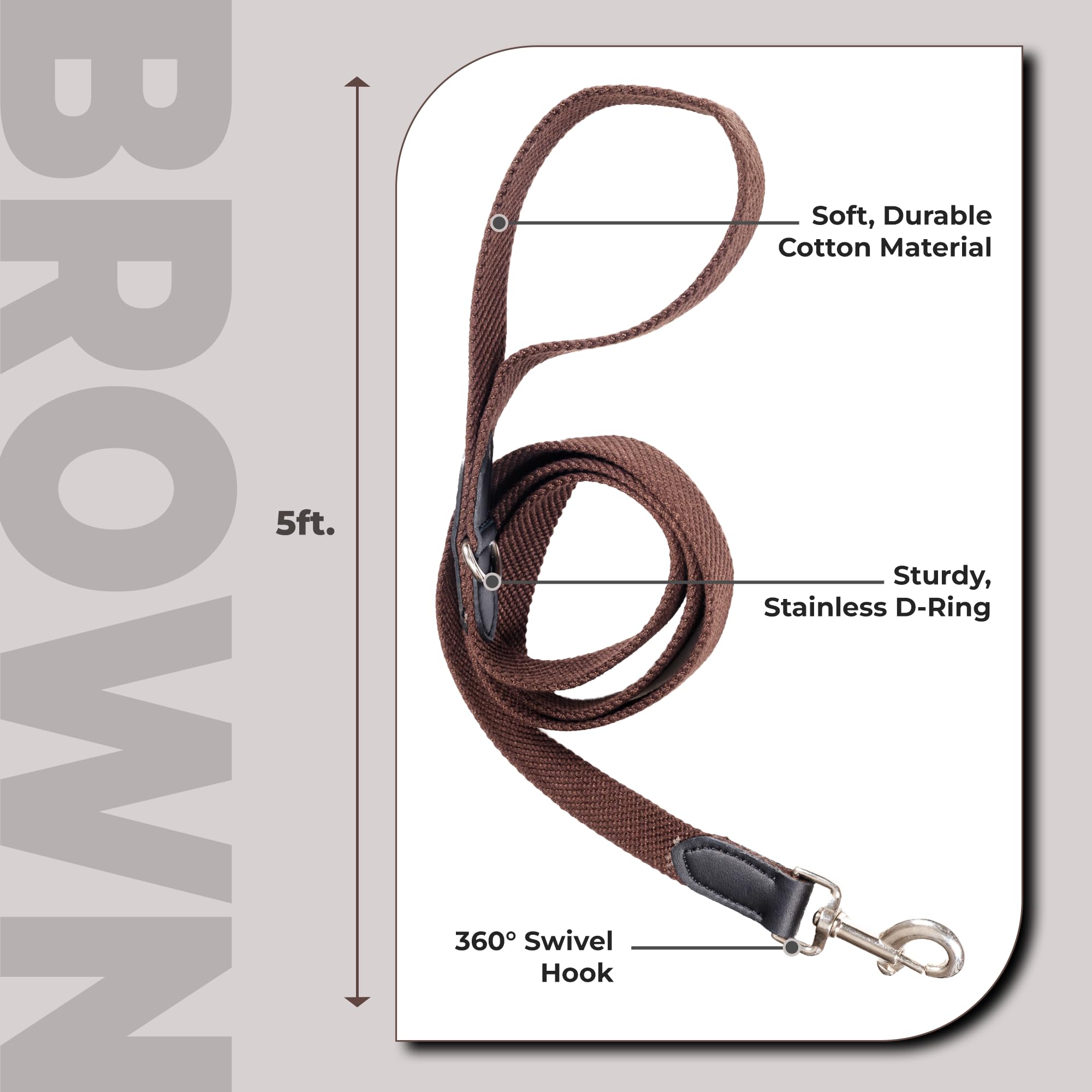 Adil’s 5FT Adjustable Cotton Dog Leash with Soft Leather Handle – Durable Long Lead with 360° Swivel Hook – Strong, Tangle-Free Leash for Walking & Training Small, Medium & Large Dogs