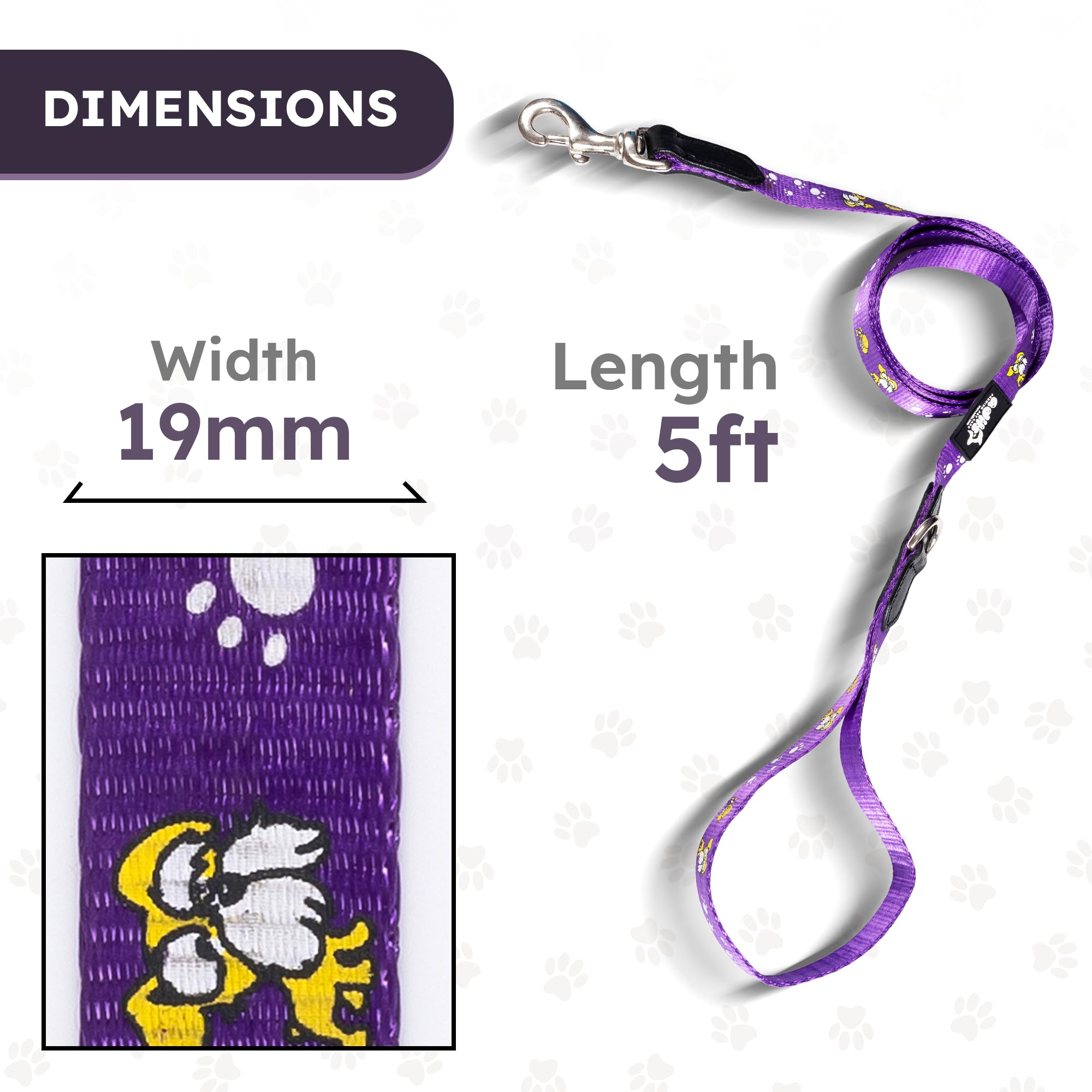 Adil’s Nylon Paw Print Dog Leash – 19mm Wide 5ft Long Durable Lead with 360° Swivel Hook Loop Handle Metal D-Ring Walking Training for Small Medium Pets