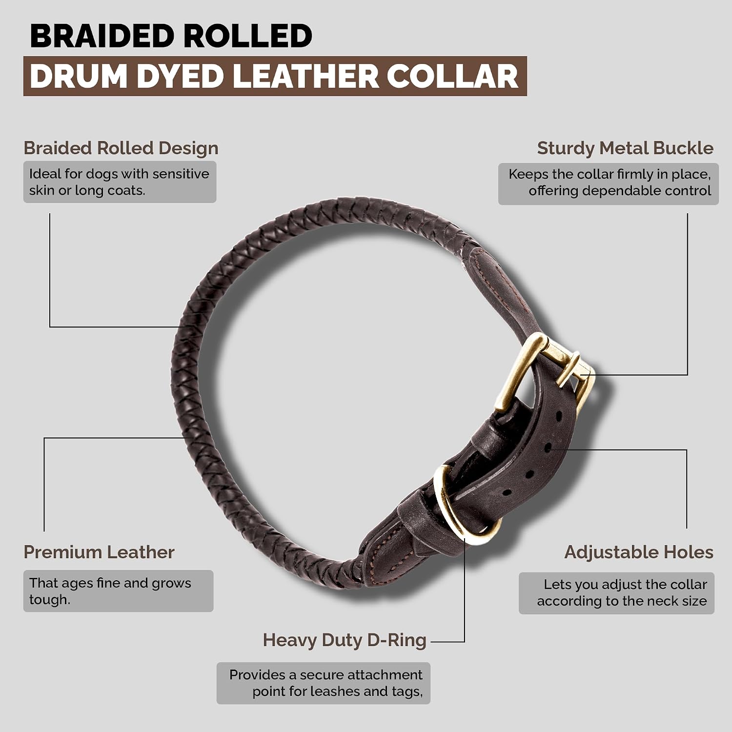 Braided Rolled Drum Dyed (DD) Leather Dog Collar & Leash