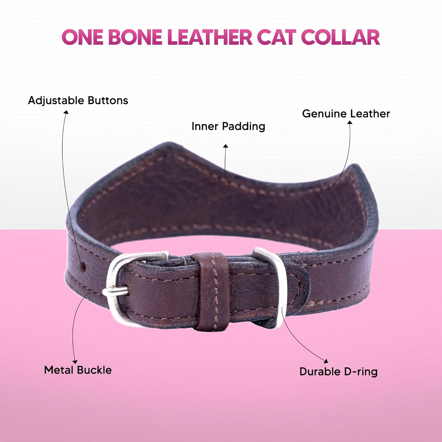 Adil’S Leather Cat Collar - Stylish Single Bone Studded Design, Breakaway Soft pet Collar, Adjustable Metal Buckle with Strong D-Ring for Leash attachments for Outdoor Adventures (Black)
