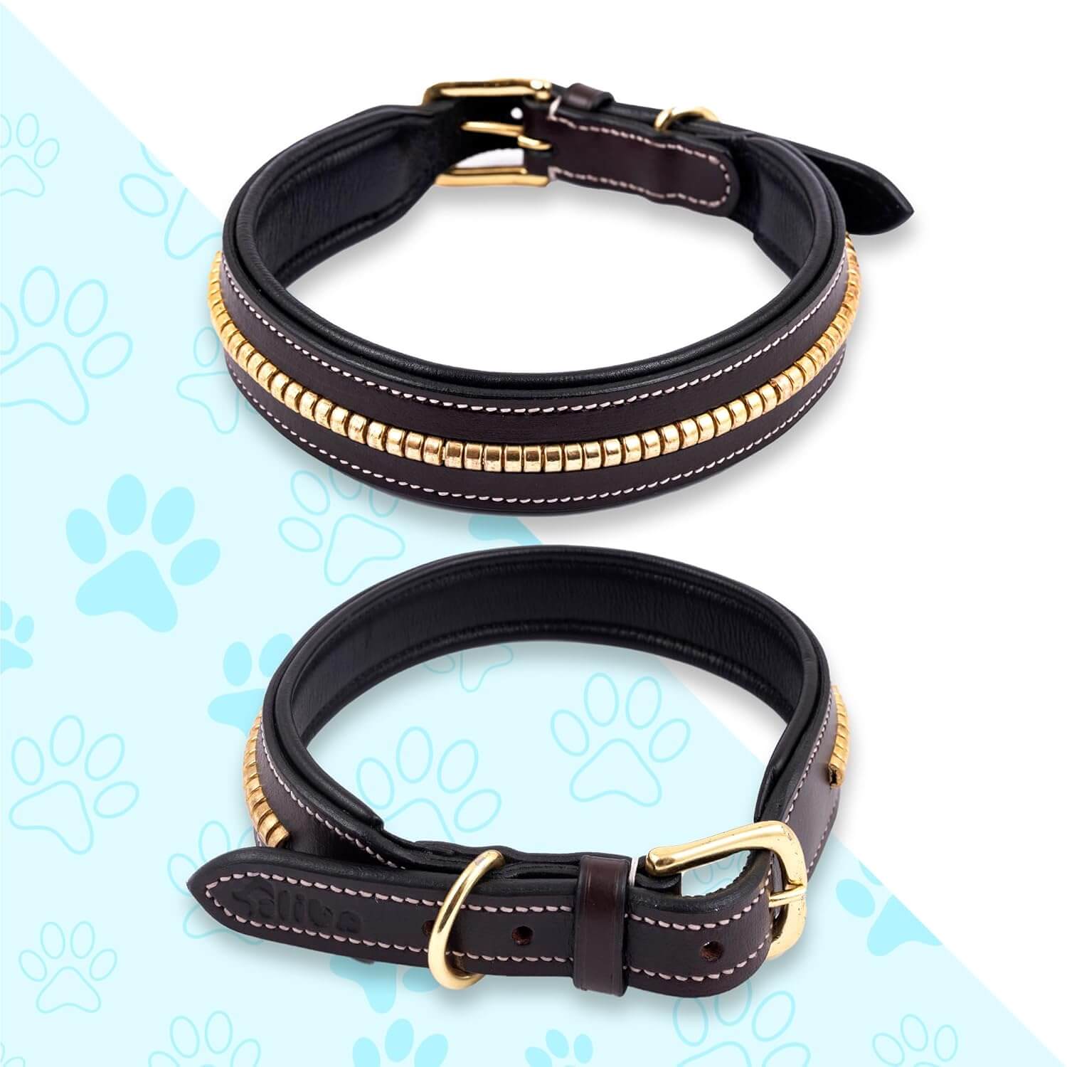 Adil's Genuine Leather 1.5" Mid Chain Dog Collar for Medium to Large Dogs