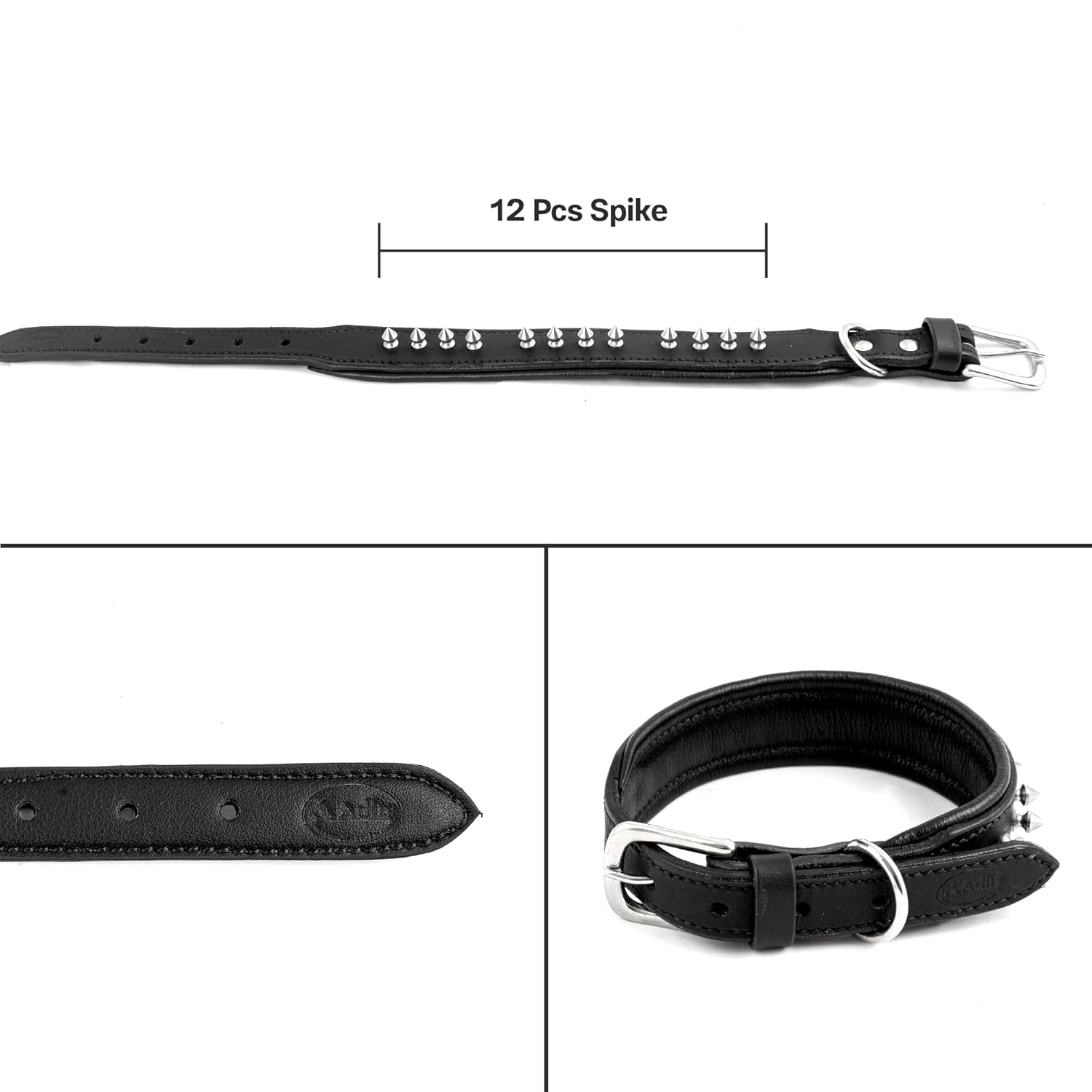 Adil’S Leather Spike Dog Collar for Small, Medium & Large Dogs with Strong Metal D-Ring, Adjustable Collar fits All Neck Size, 1” Width