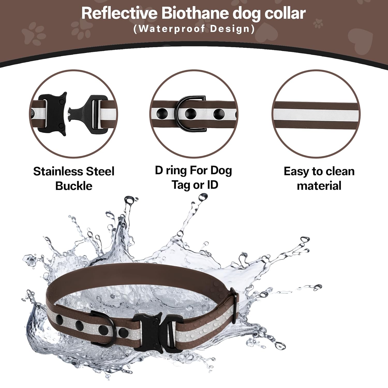 Adil’S Biothane Reflective Dog Collar 1 inch Width - Waterproof Heavy Duty Dog Collars with Quick Release Buckle & D-Ring for leashes Fits Small, Large & Medium Dogs