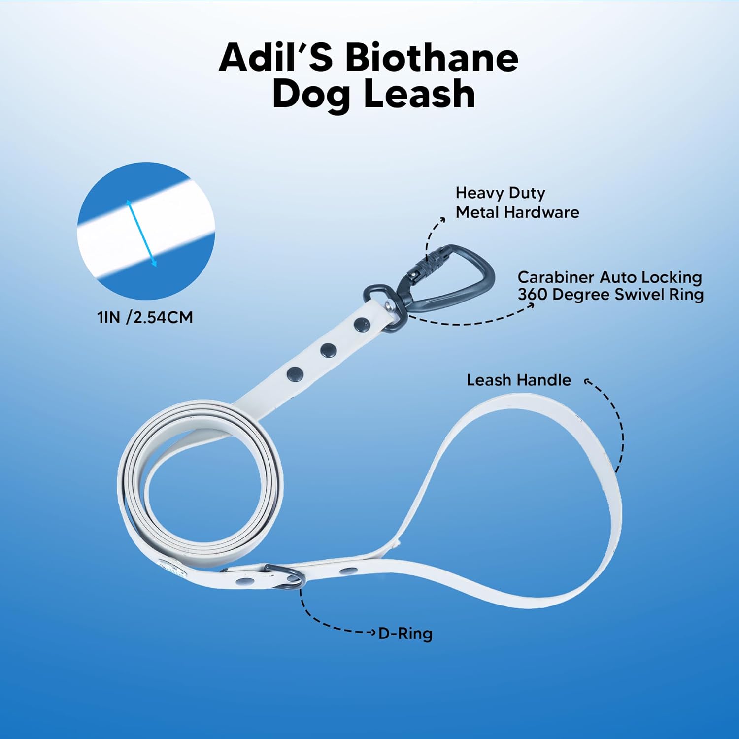 Adil’s Biothane Dog Leash - Waterproof Leashes for Dogs, Metal Hook, Adjustable 5ft Length Suitable for Dogs & Puppies, Ideal for Walking, Running & Training