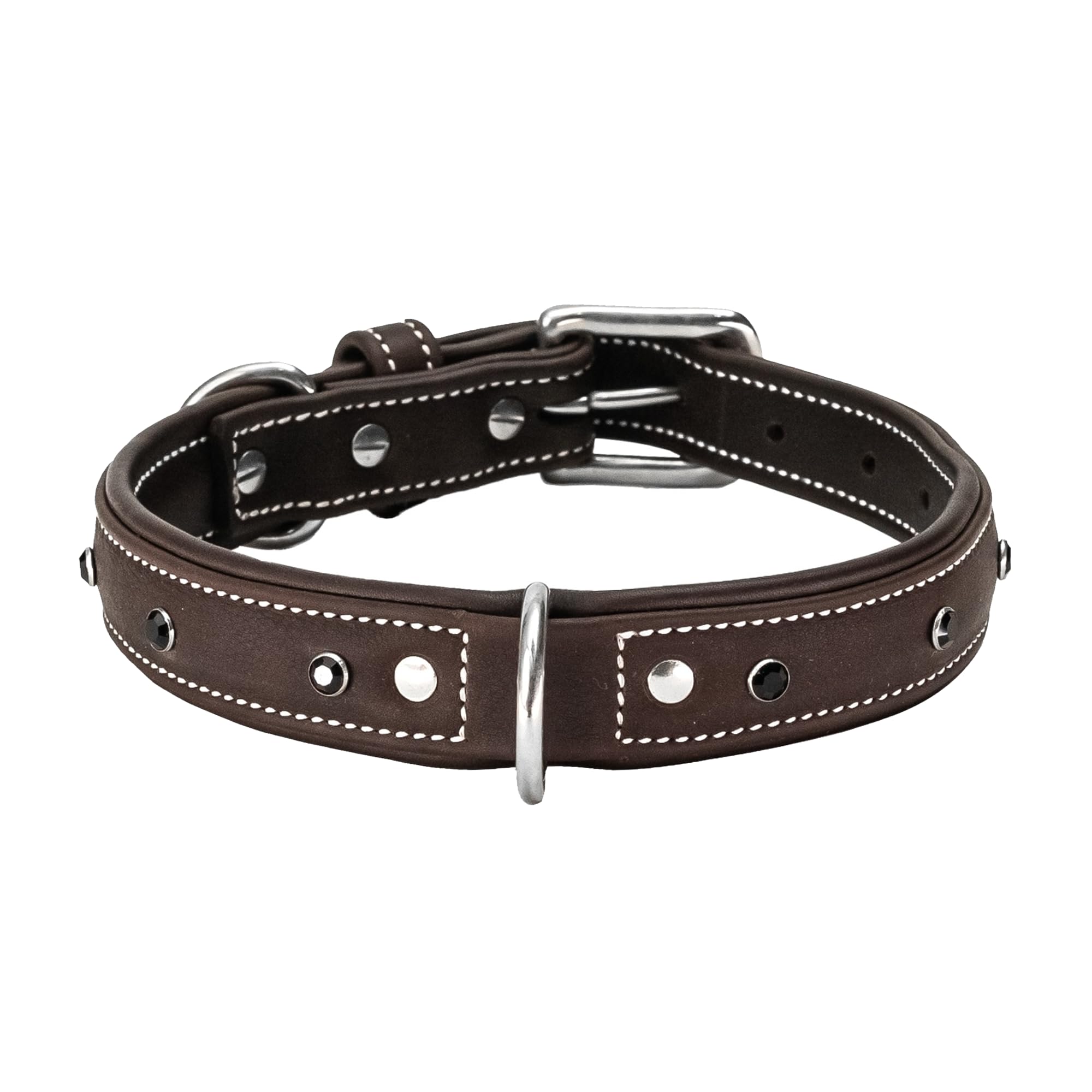 Adil’S Black Studded Softy Leather Dog Collar 1inch Width Suitable for Small, Medium & Large Dogs with Strong Metal Buckle & D-Ring for leashes, Size: S to XL, Brown (S, Black Stud)