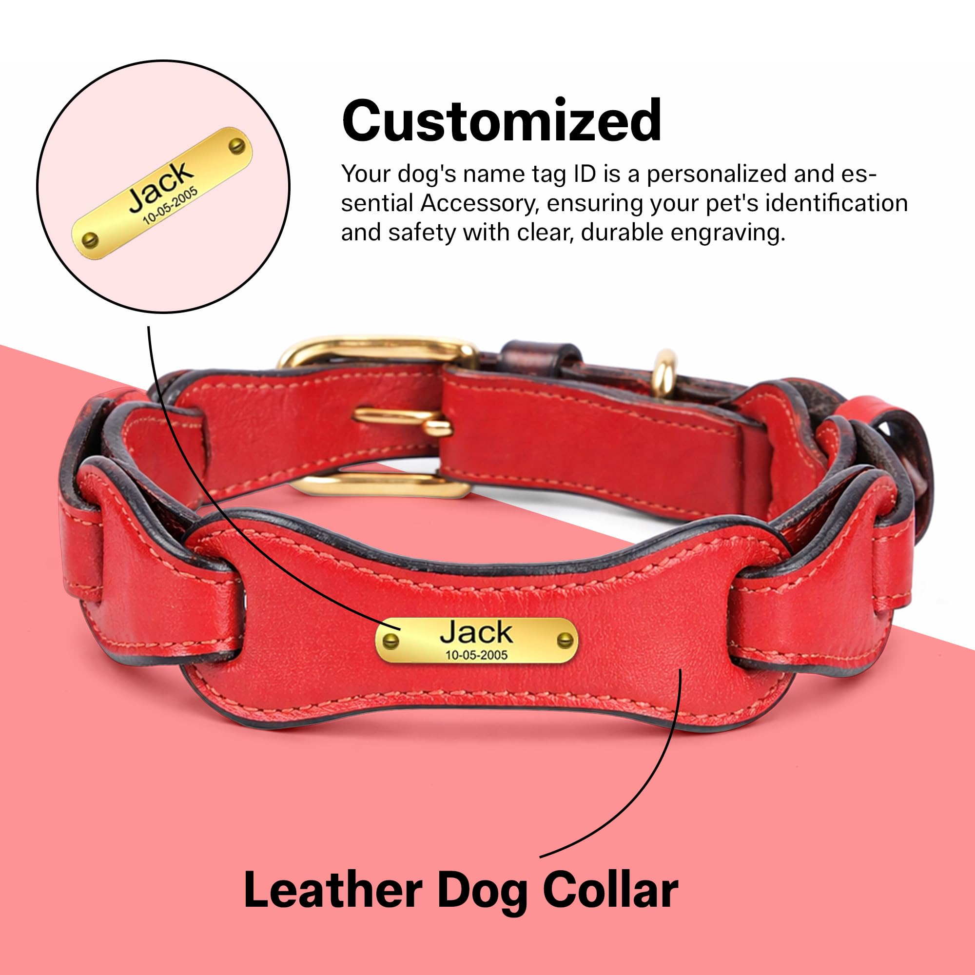 Adil’S Soft Leather Personalized Dog Collar for Large Medium Small Dogs Neck Collar with Personalized Dog Name in Neck Size 12 Inch to 26 Inch